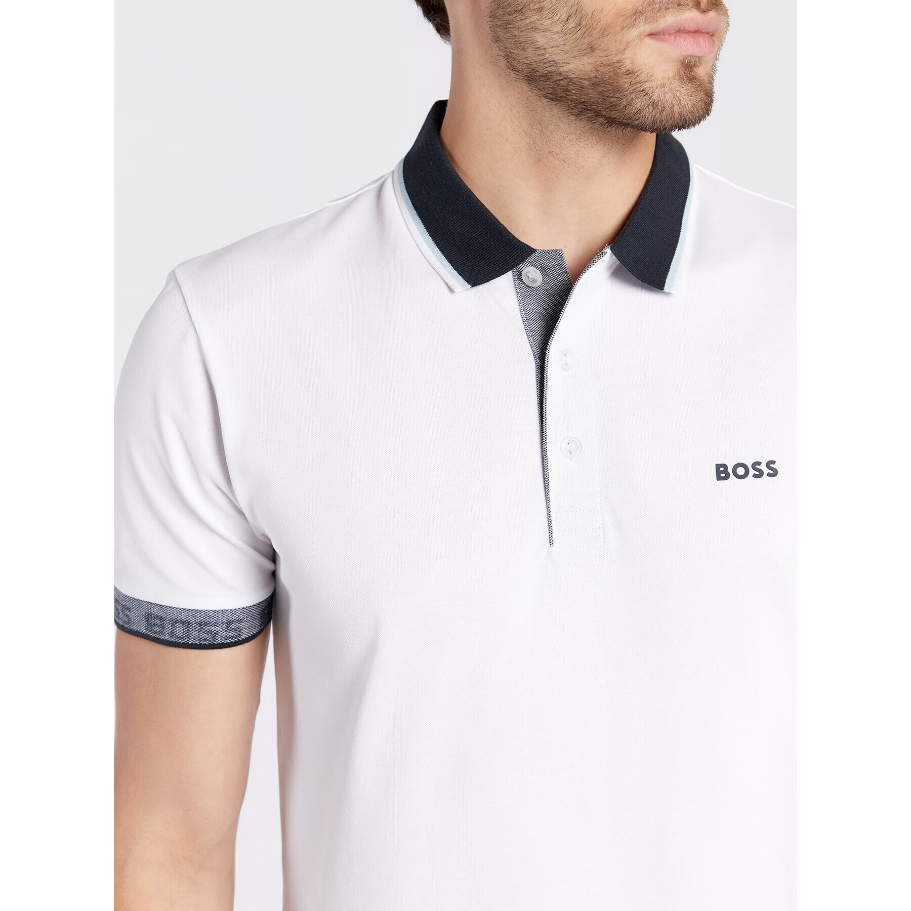 Boss Тениска с яка и копчета Paule 50471914 Бял Slim Fit - Pepit.bg