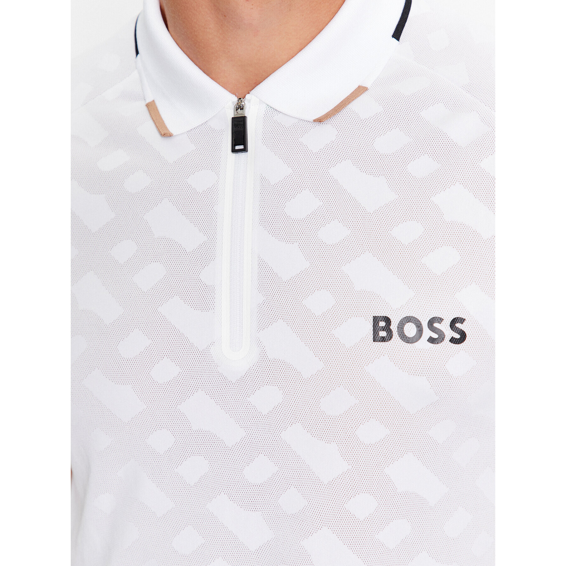 Boss Тениска с яка и копчета Philix Mb 2 50494527 Бял Slim Fit - Pepit.bg