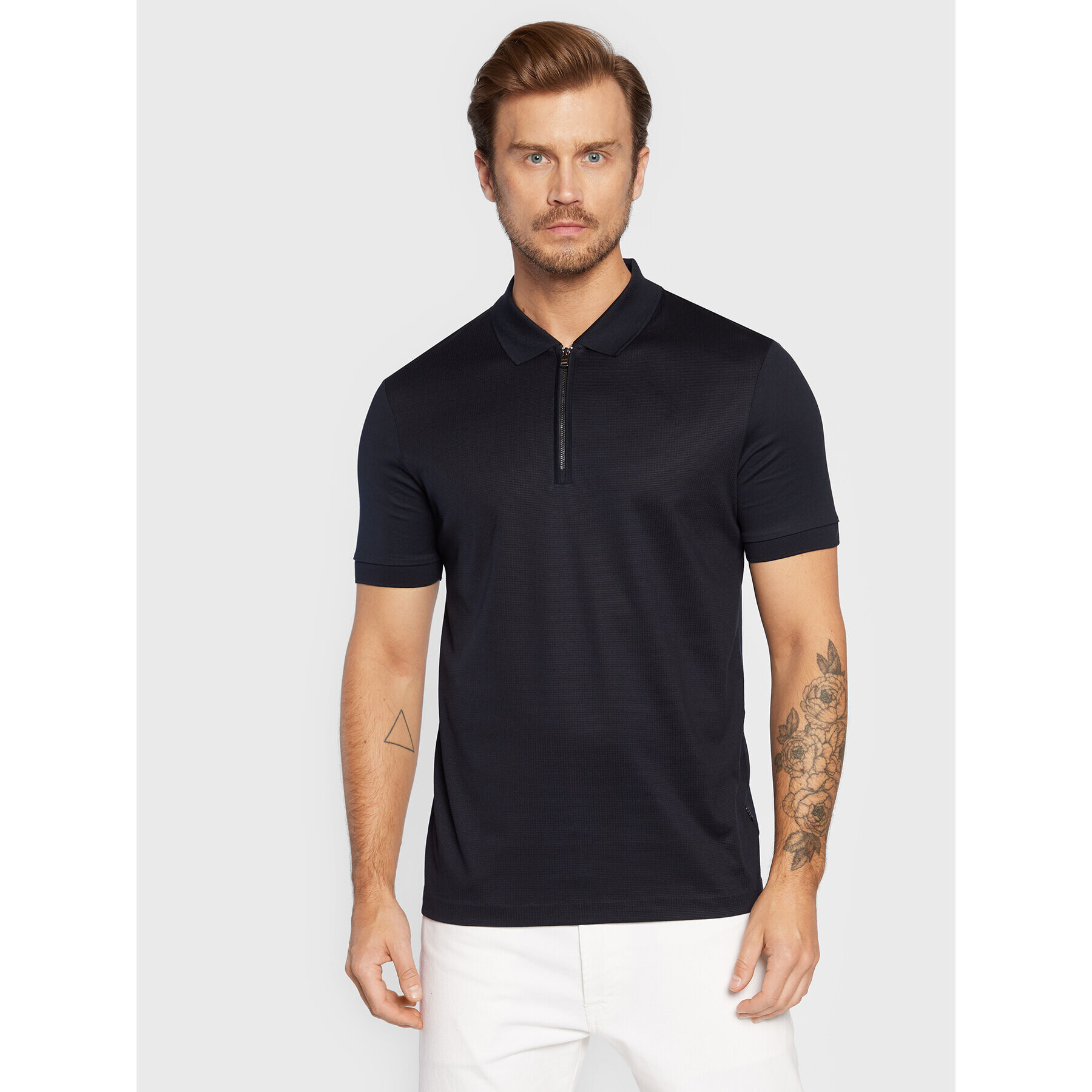 Boss Тениска с яка и копчета Polston 28 50477278 Тъмносин Slim Fit - Pepit.bg