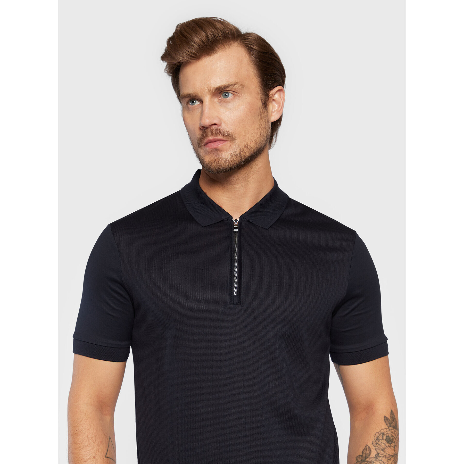 Boss Тениска с яка и копчета Polston 28 50477278 Тъмносин Slim Fit - Pepit.bg