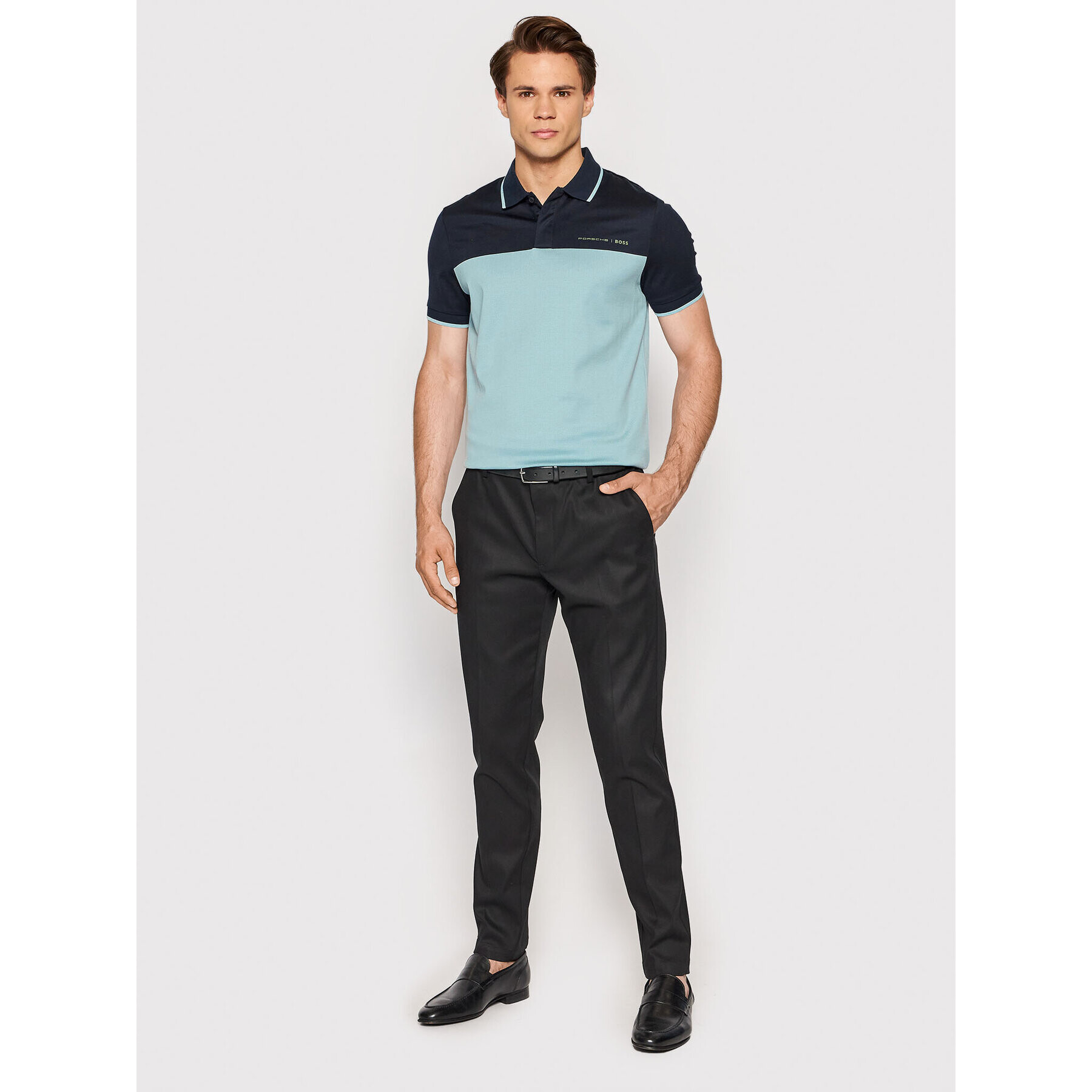 Boss Тениска с яка и копчета PORSCHE Phillipson 160_Ps 50466070 Син Slim Fit - Pepit.bg