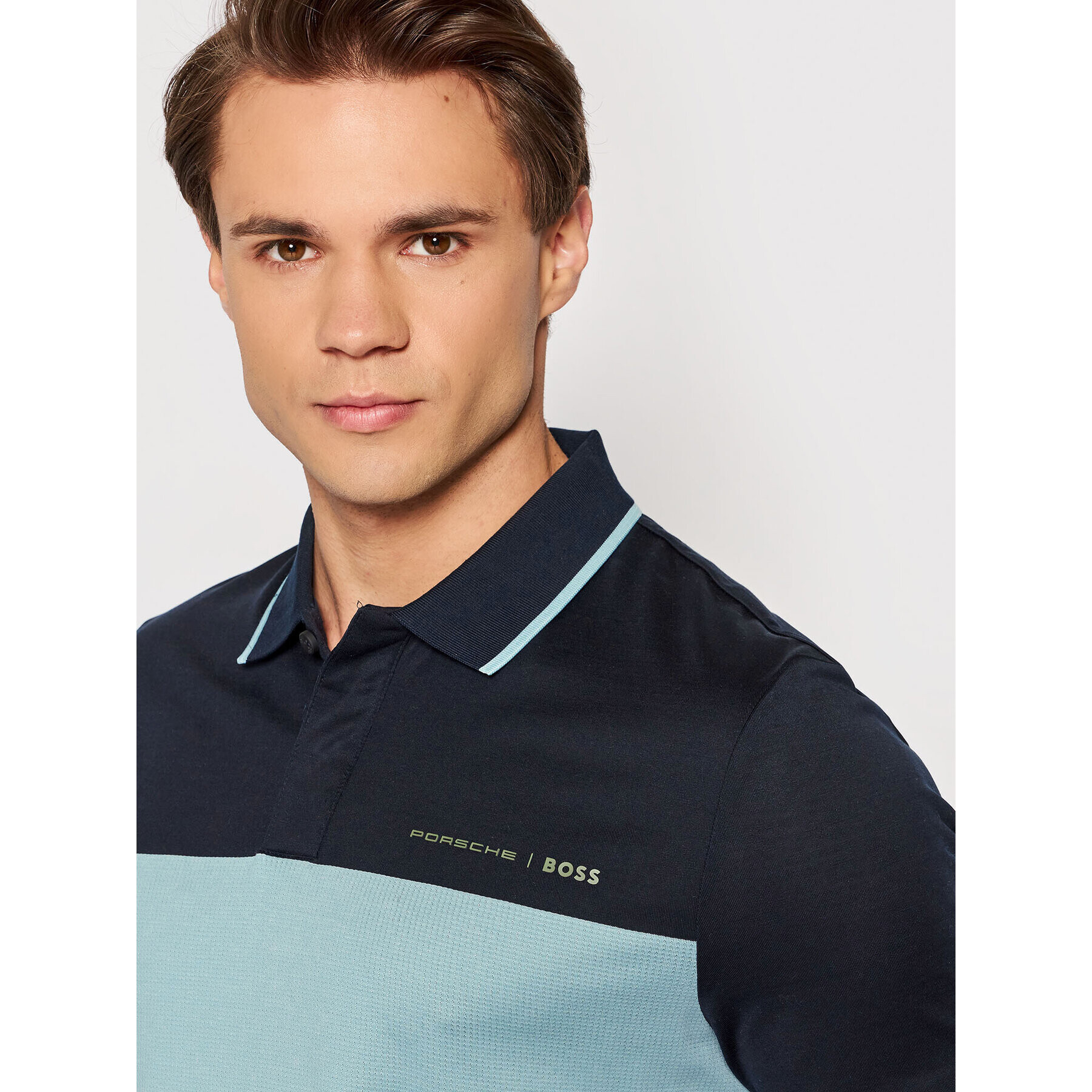 Boss Тениска с яка и копчета PORSCHE Phillipson 160_Ps 50466070 Син Slim Fit - Pepit.bg