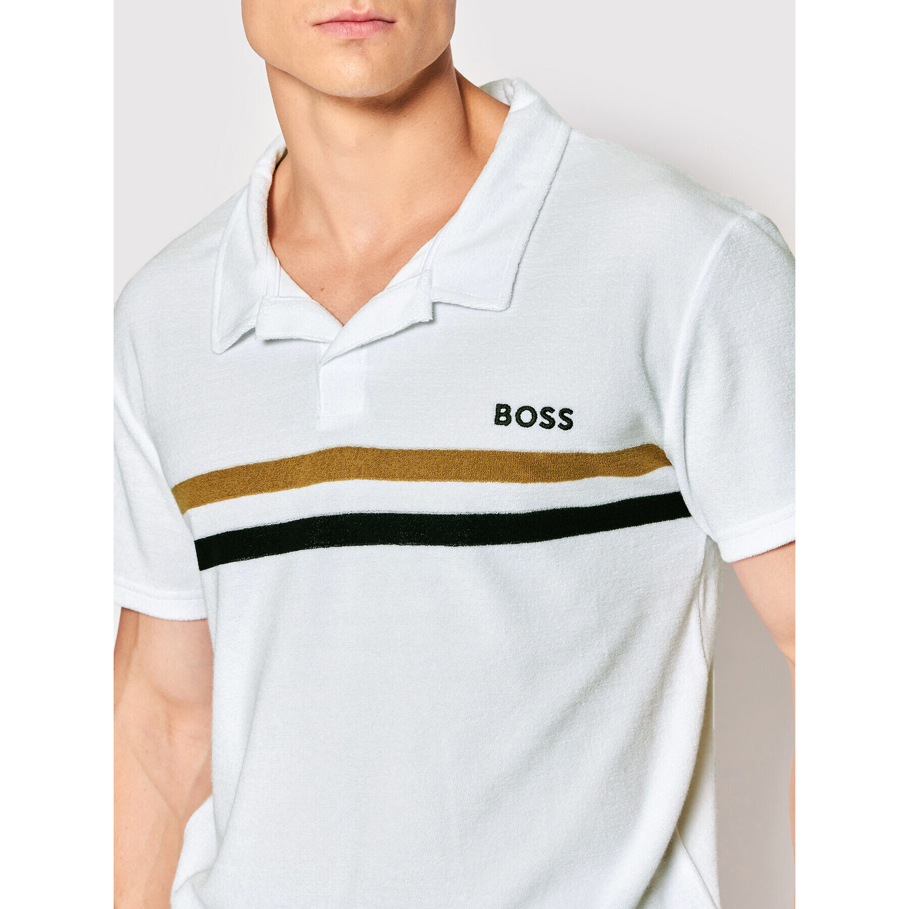 Boss Тениска с яка и копчета Terry 50469317 Бял Regular Fit - Pepit.bg