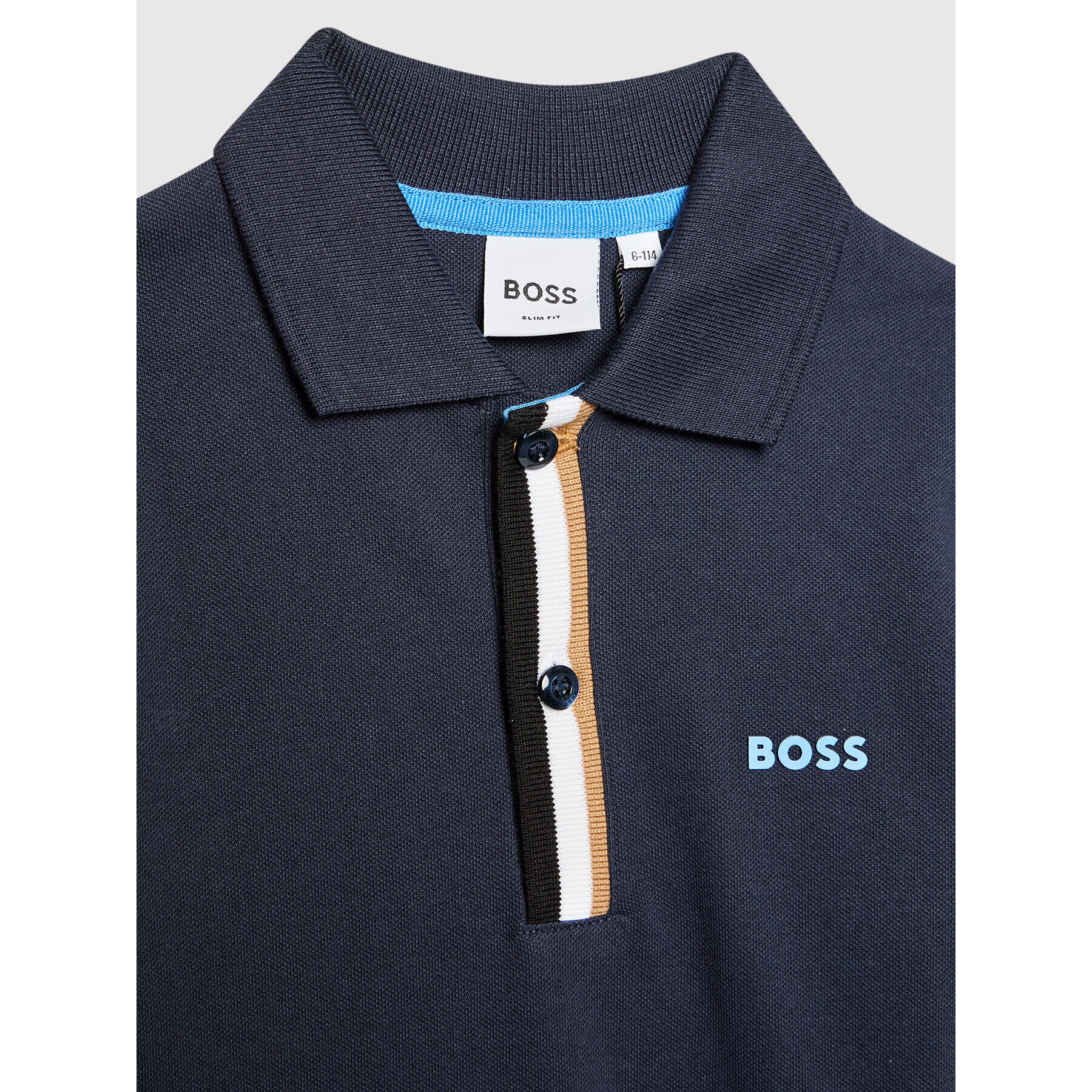 Boss Тениска с яка и копчета J25N51 S Тъмносин Slim Fit - Pepit.bg