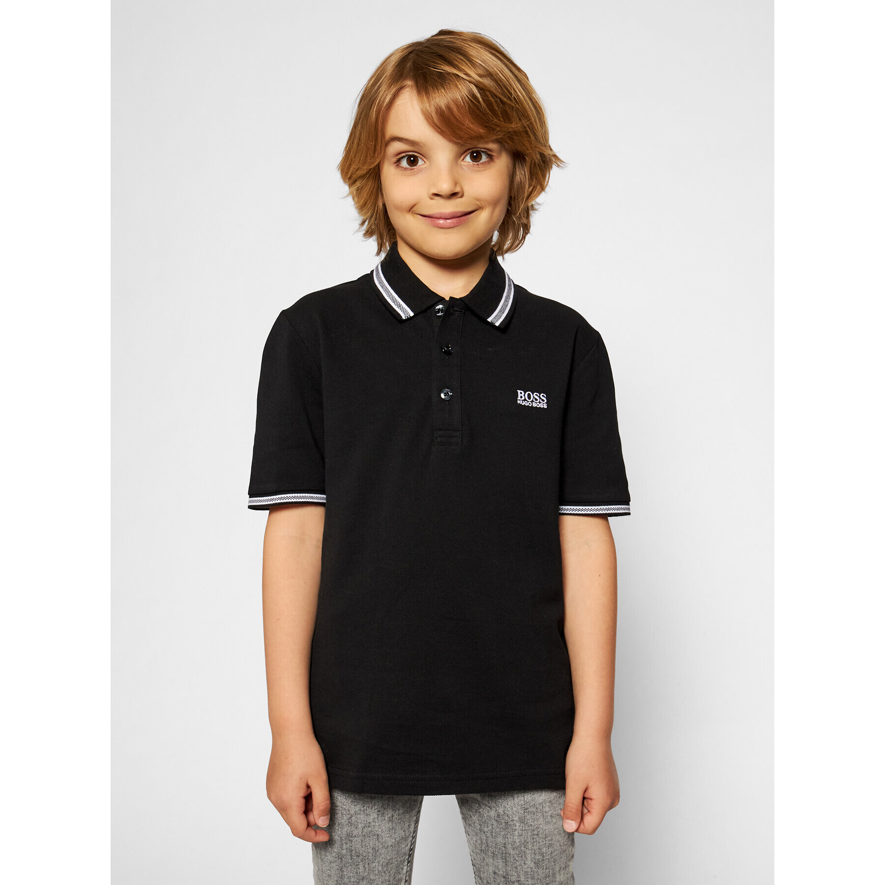 Boss Тениска с яка и копчета J25P12 S Черен Regular Fit - Pepit.bg