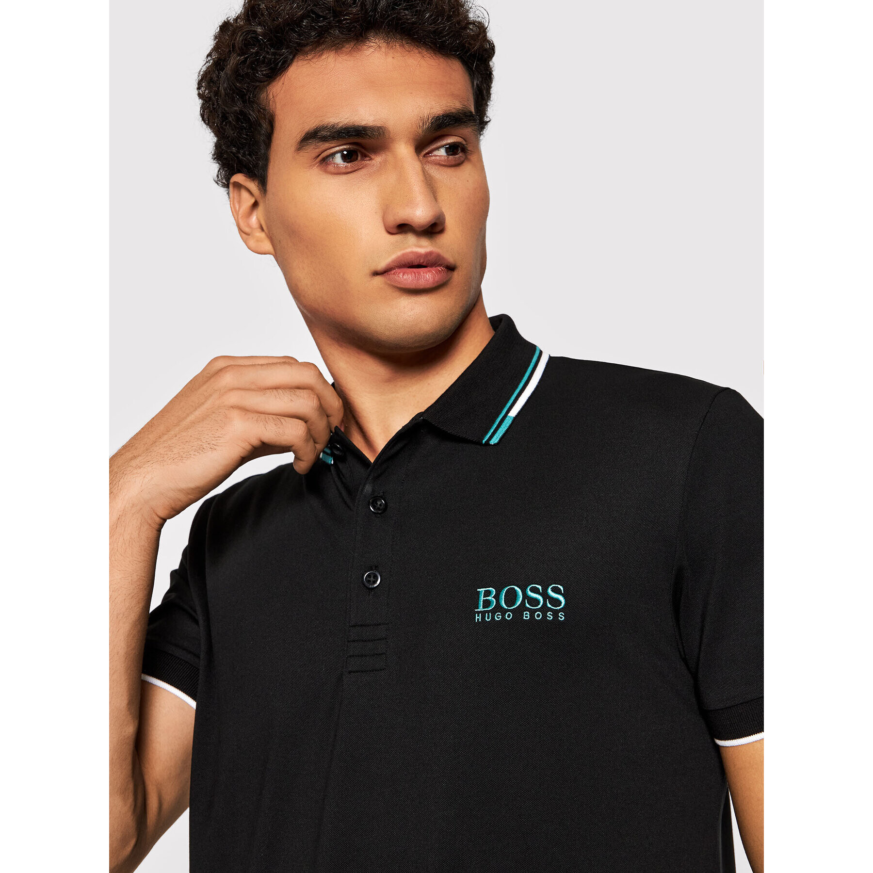 Boss Тениска с яка и копчета Paddy Pro 50430796 Черен Regular Fit - Pepit.bg