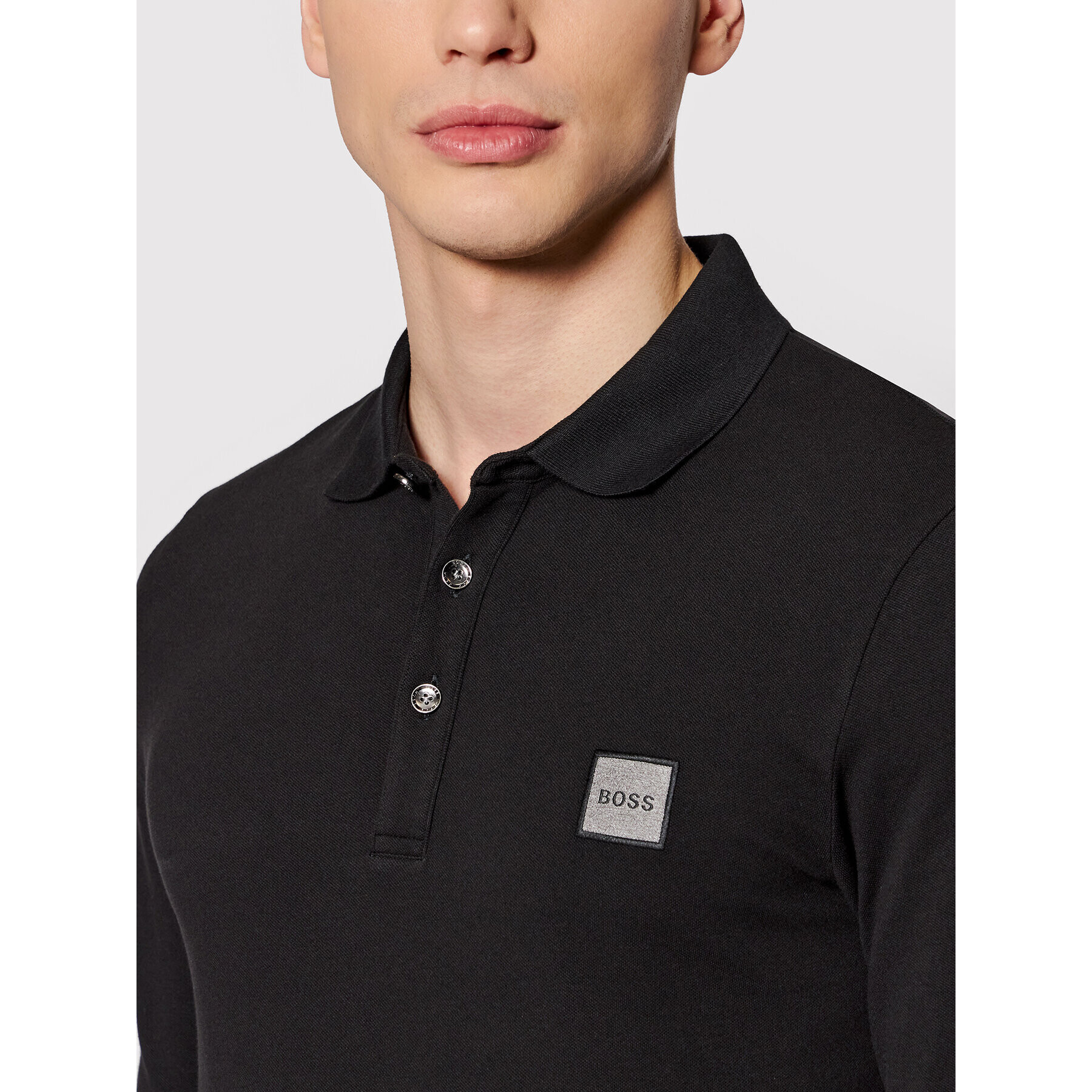 Boss Тениска с яка и копчета Passerby 1 50462783 Черен Slim Fit - Pepit.bg