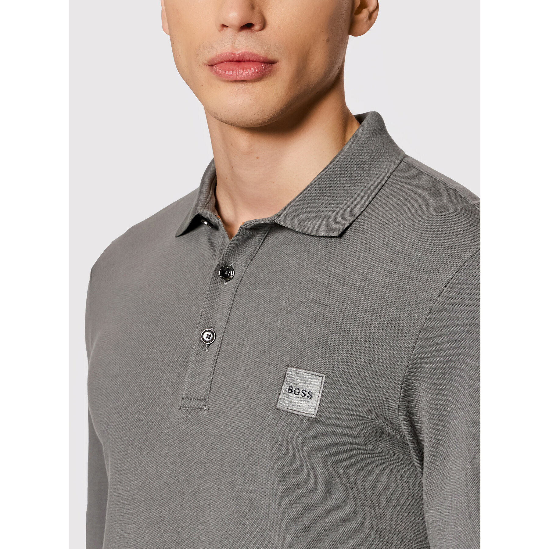 Boss Тениска с яка и копчета Passerby 1 50462783 Сив Slim Fit - Pepit.bg