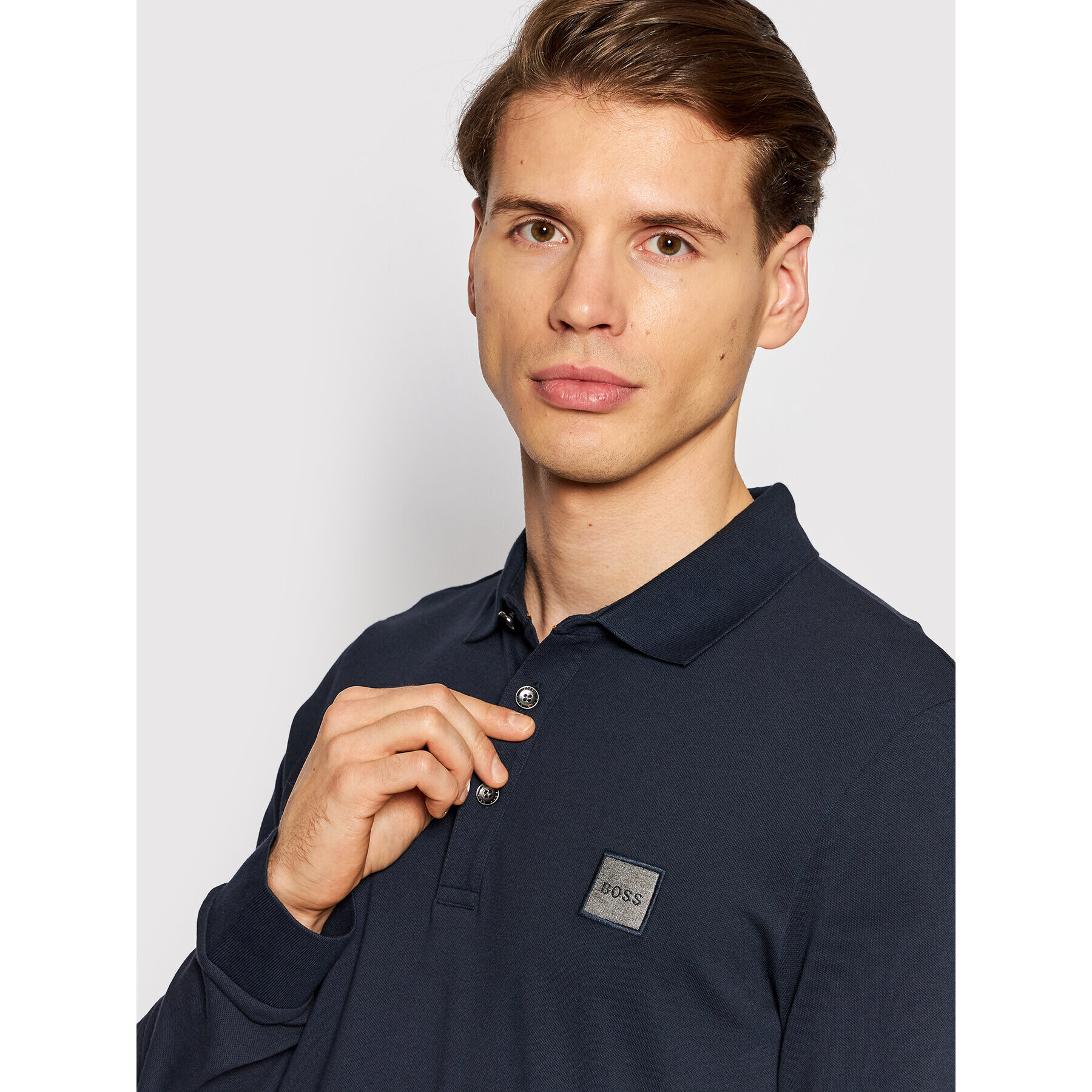 Boss Тениска с яка и копчета Passerby 1 50462783 Тъмносин Slim Fit - Pepit.bg