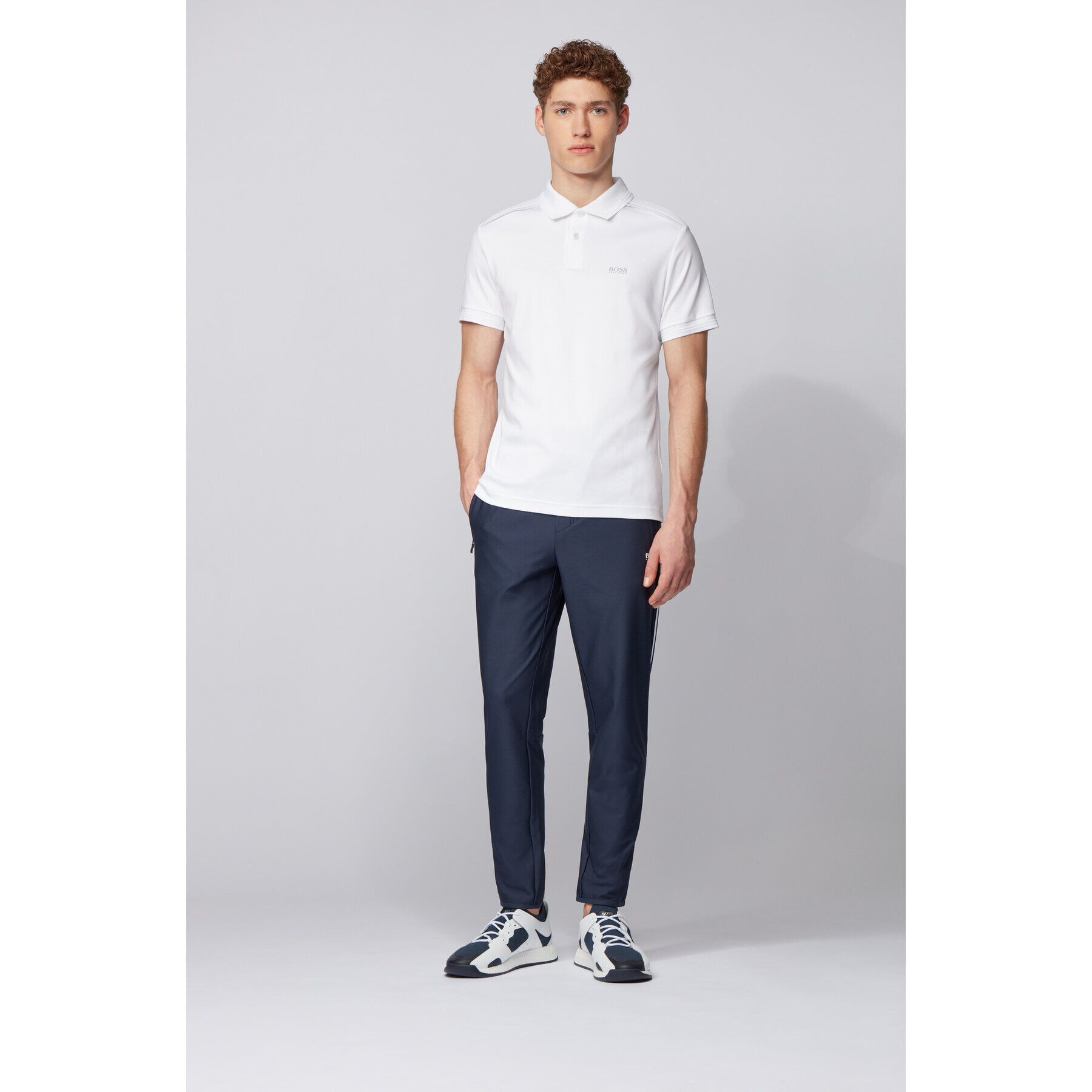 Boss Тениска с яка и копчета Paule Tr 50435671 Бял Slim Fit - Pepit.bg