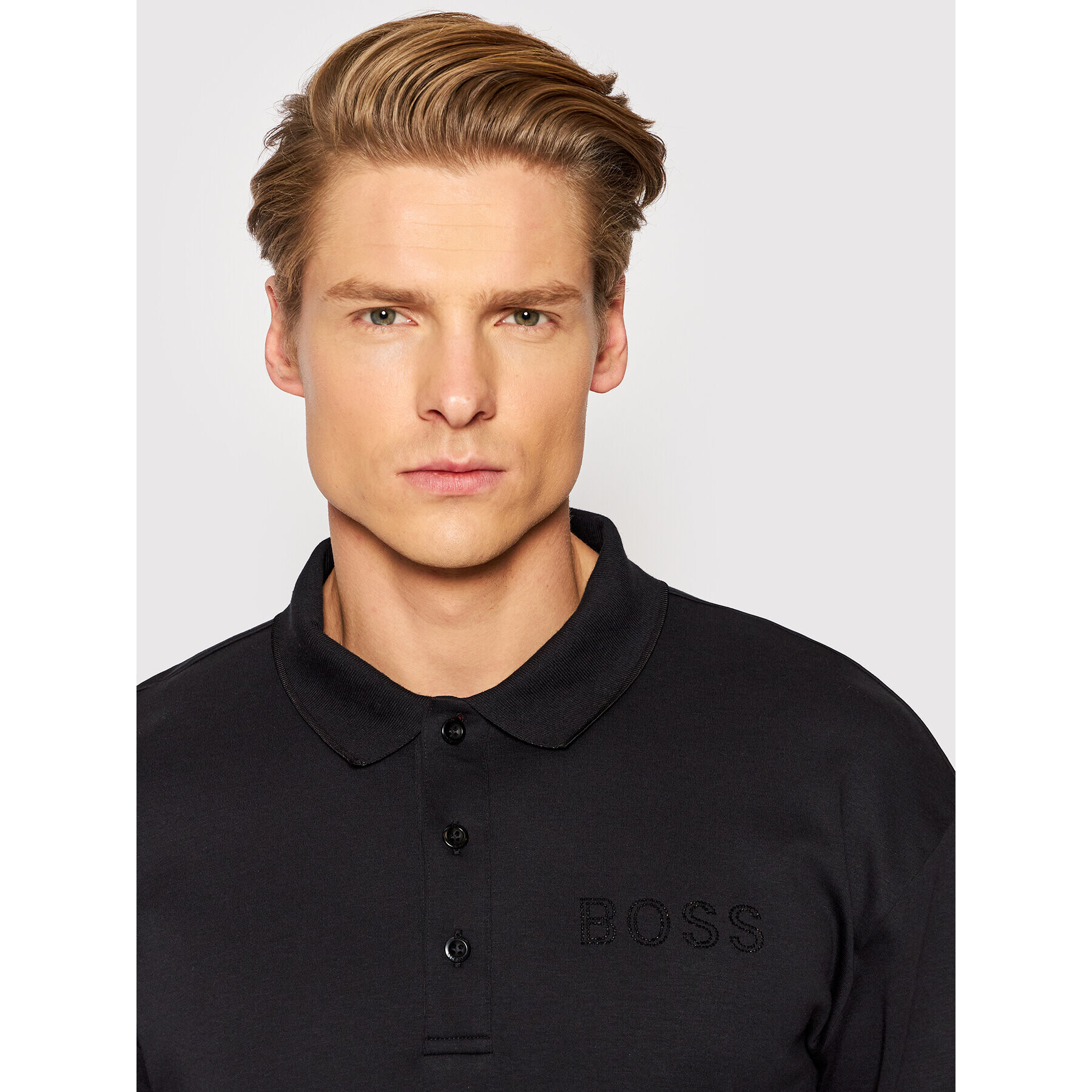 Boss Тениска с яка и копчета Plisy Iconic 50463031 Черен Relaxed Fit - Pepit.bg