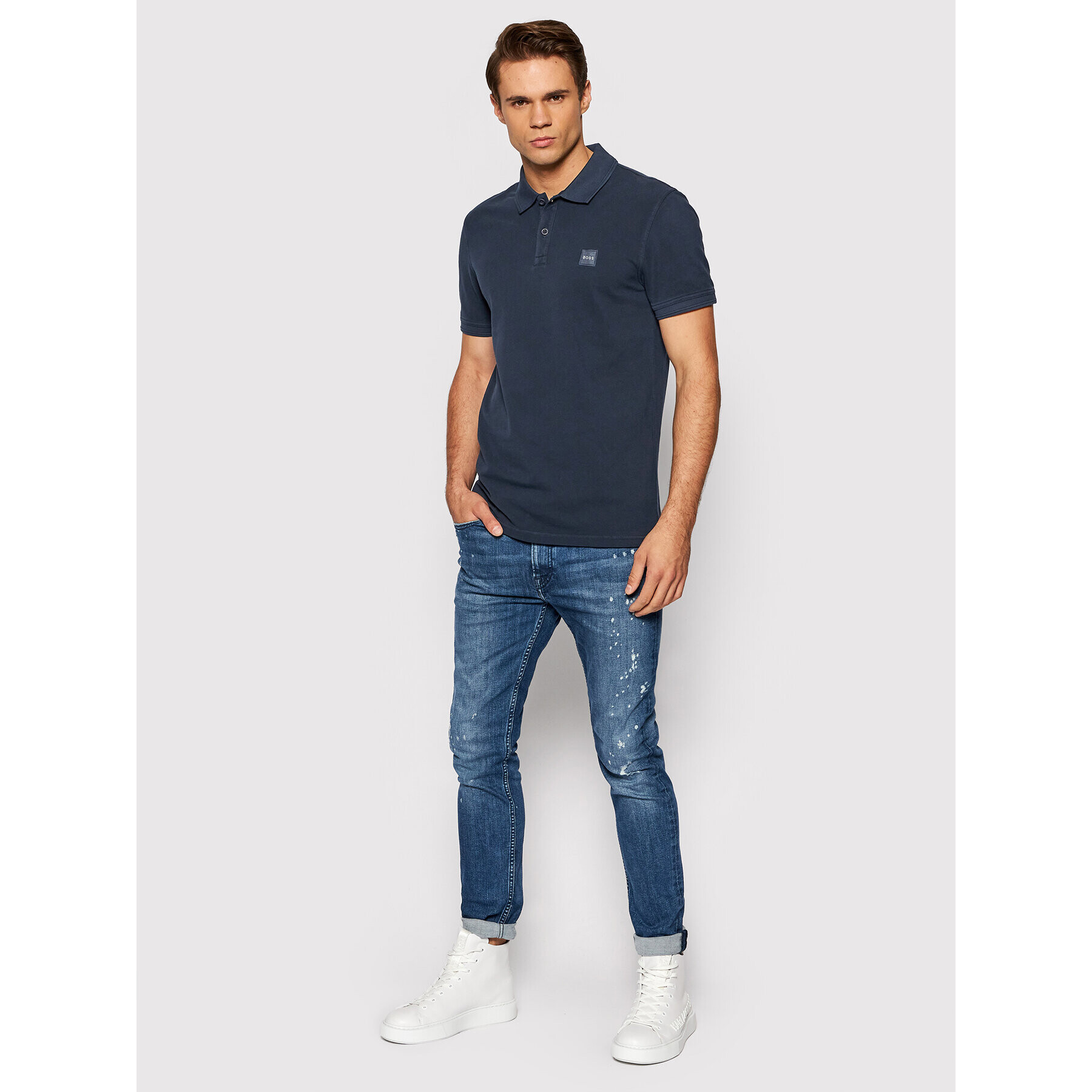 Boss Тениска с яка и копчета Prime 1 50462812 Тъмносин Slim Fit - Pepit.bg