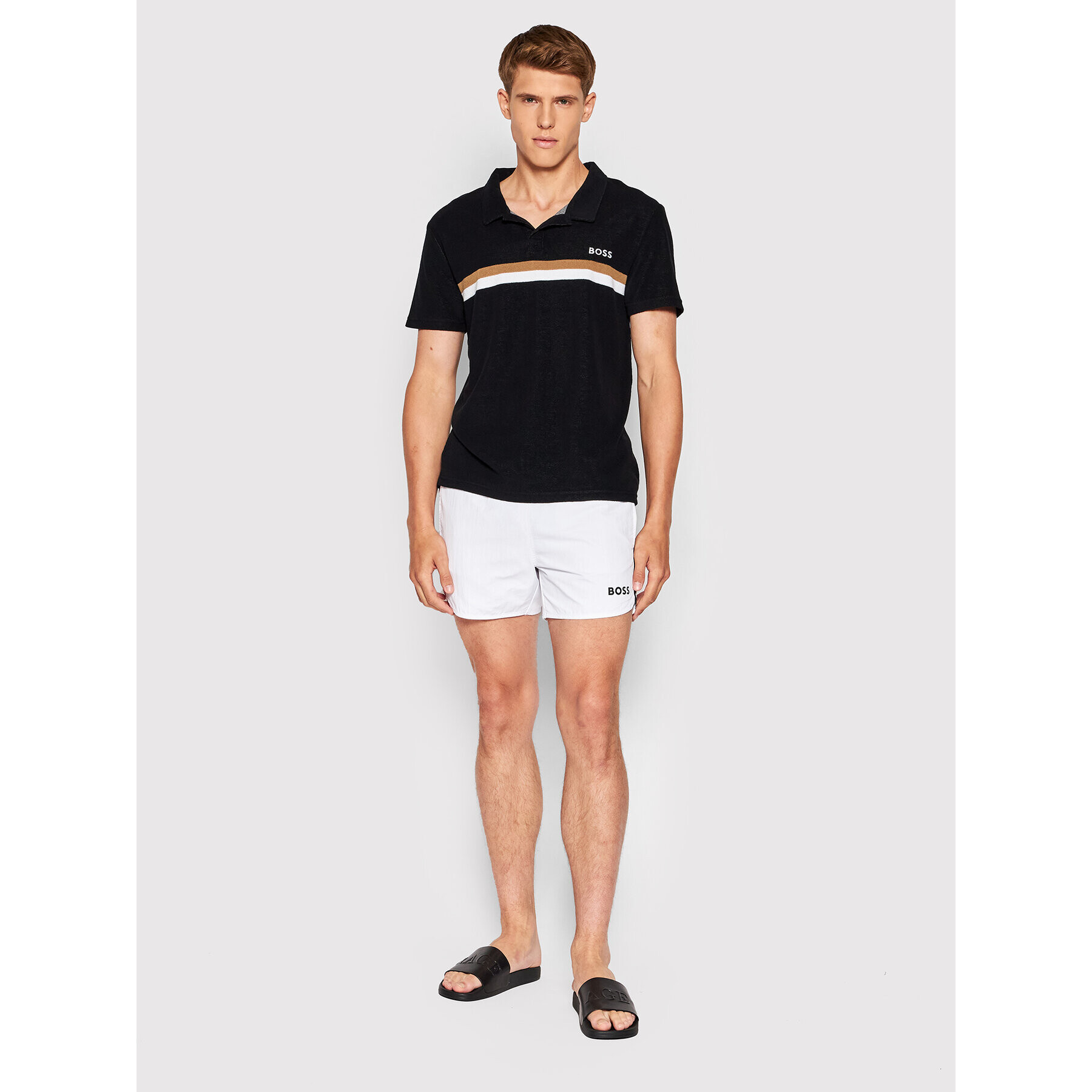 Boss Тениска с яка и копчета Terry 50469317 Черен Regular Fit - Pepit.bg