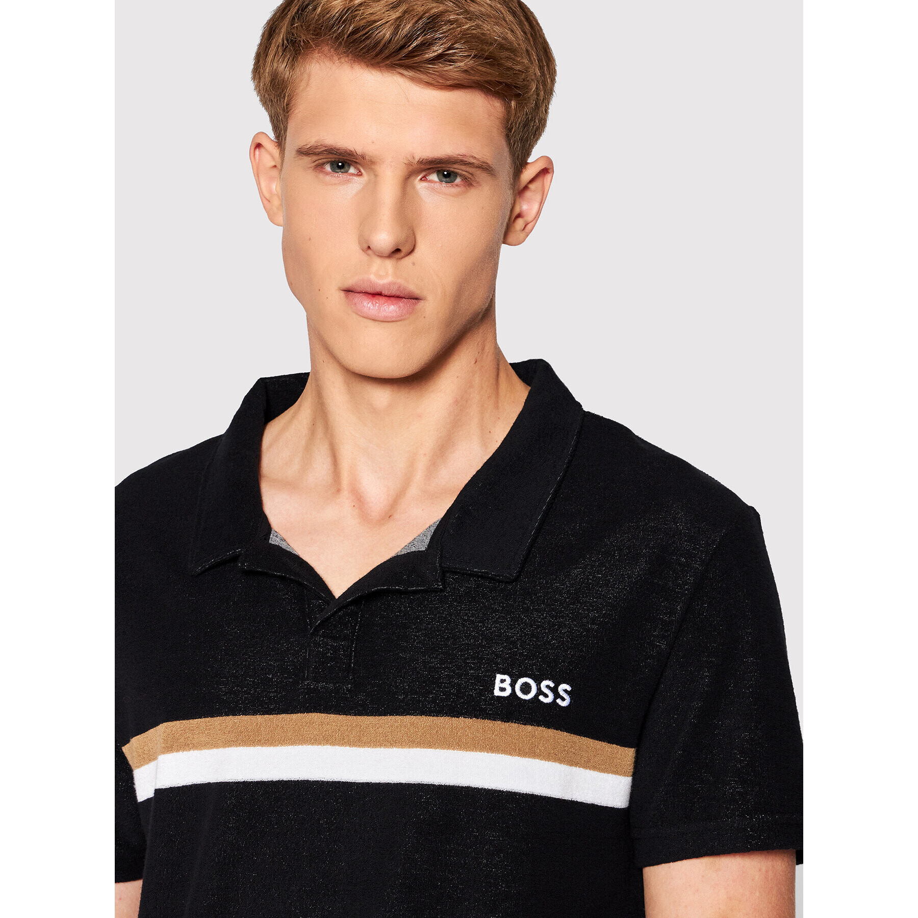 Boss Тениска с яка и копчета Terry 50469317 Черен Regular Fit - Pepit.bg