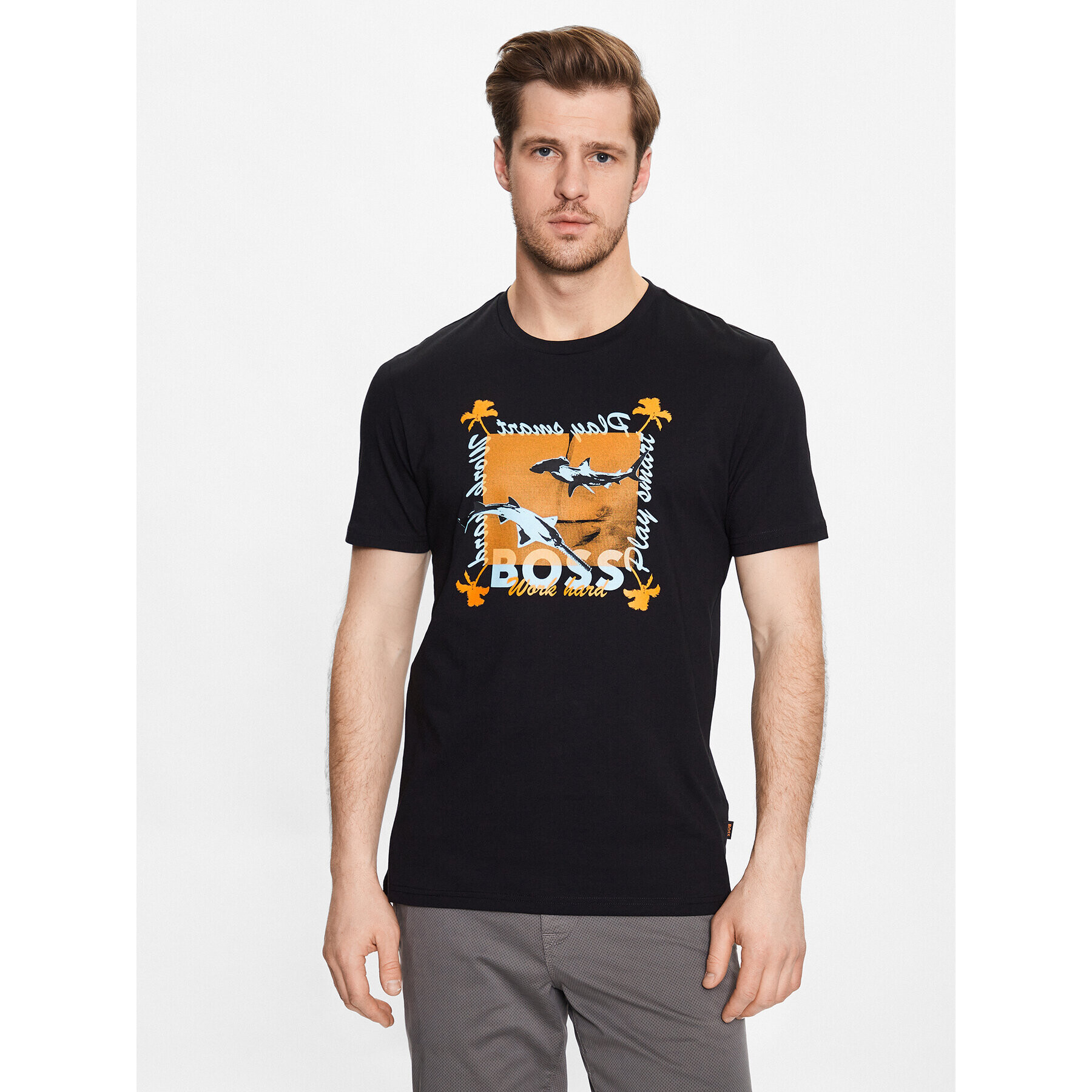 Boss Тишърт Teeshark 50491716 Черен Regular Fit - Pepit.bg