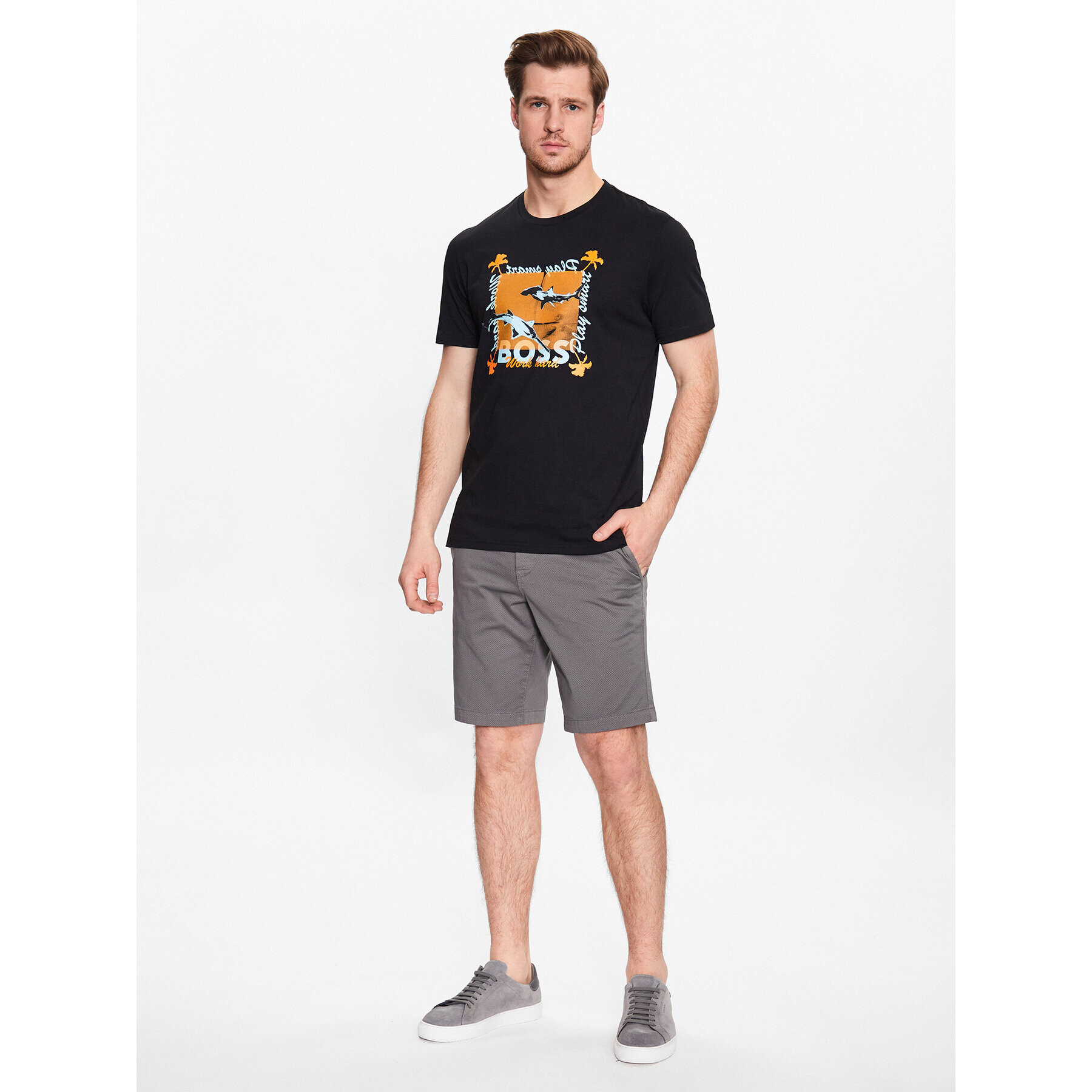 Boss Тишърт Teeshark 50491716 Черен Regular Fit - Pepit.bg