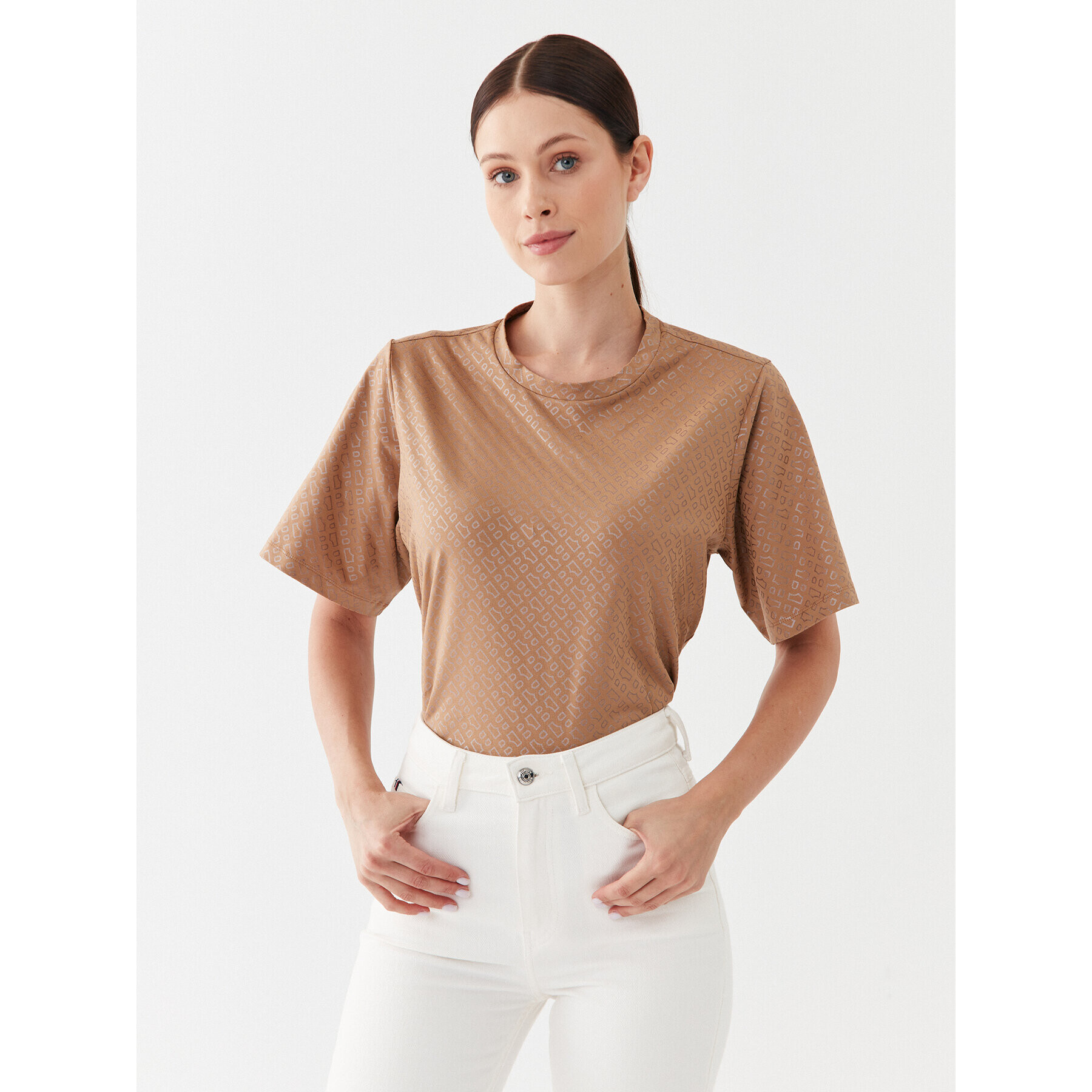 Boss Тишърт Ekri_Aop 50494353 Бежов Oversize - Pepit.bg