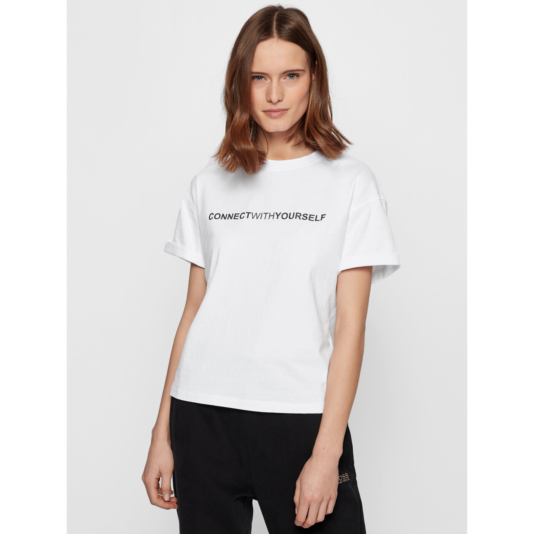 Boss Тишърт C_EvinaSlogan_Active 50457389 Бял Regular Fit - Pepit.bg