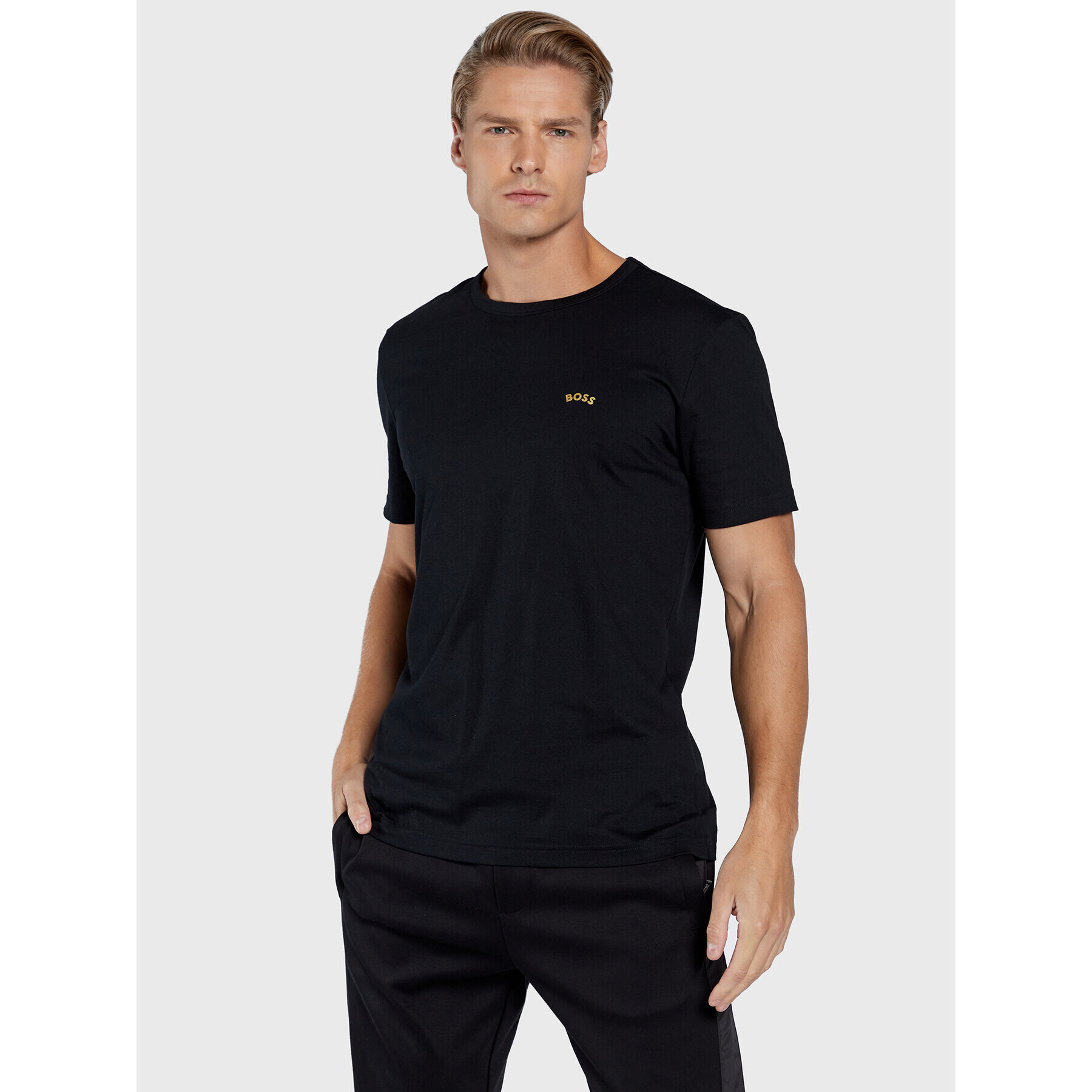 Boss Тишърт Curved Logo 50469045 Черен Regular Fit - Pepit.bg