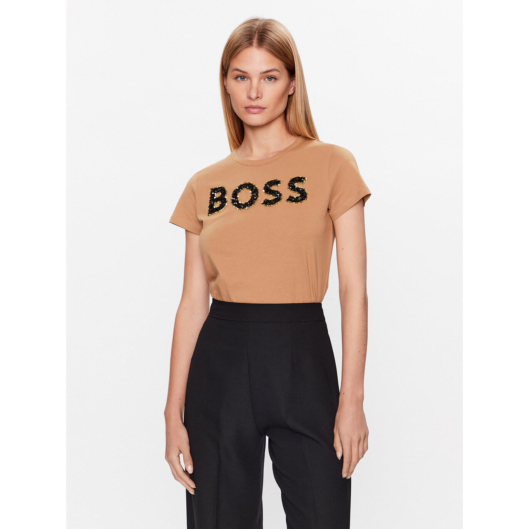 Boss Тишърт Eventsa 50484646 Бежов Slim Fit - Pepit.bg