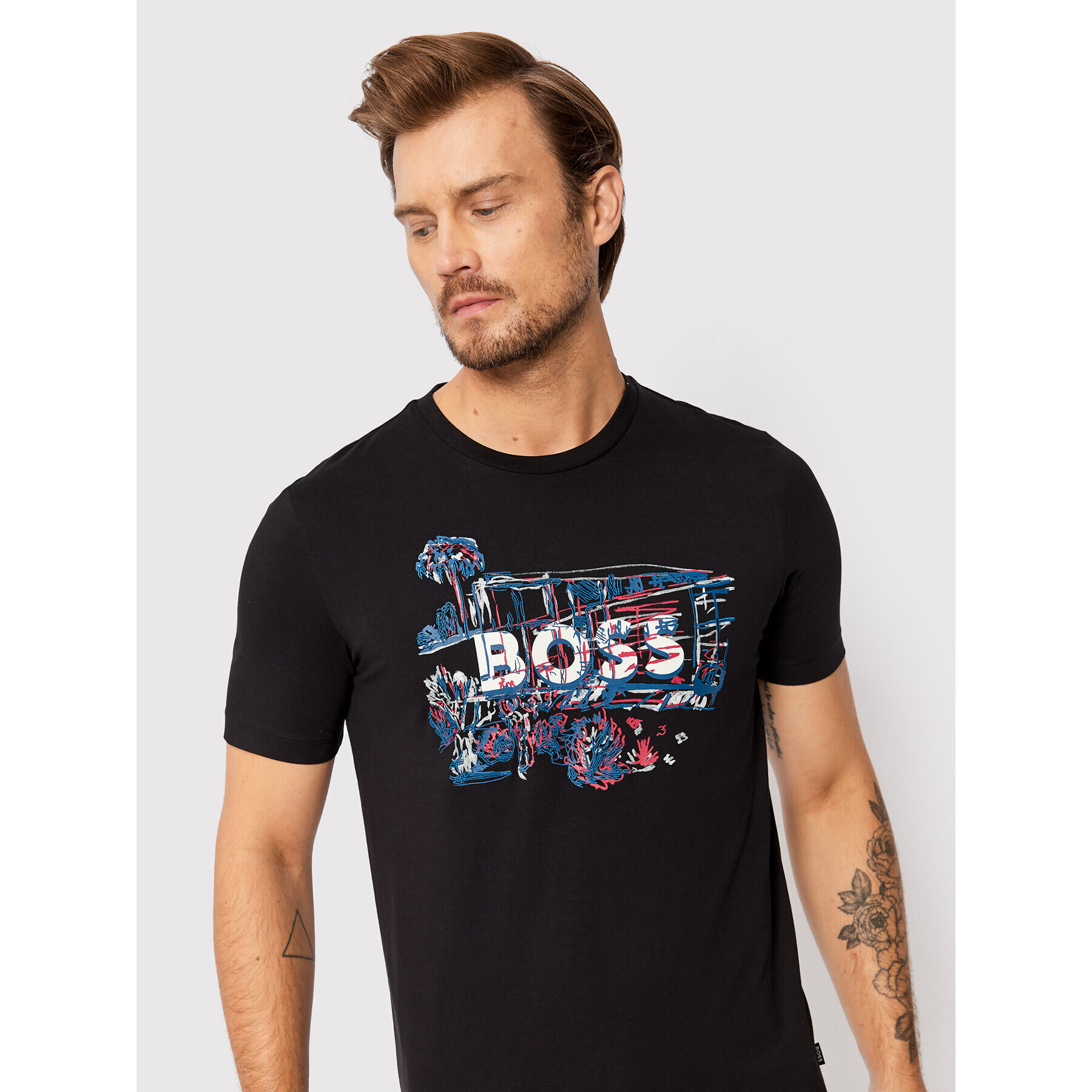 Boss Тишърт Tiburt 305 50478229 Черен Regular Fit - Pepit.bg