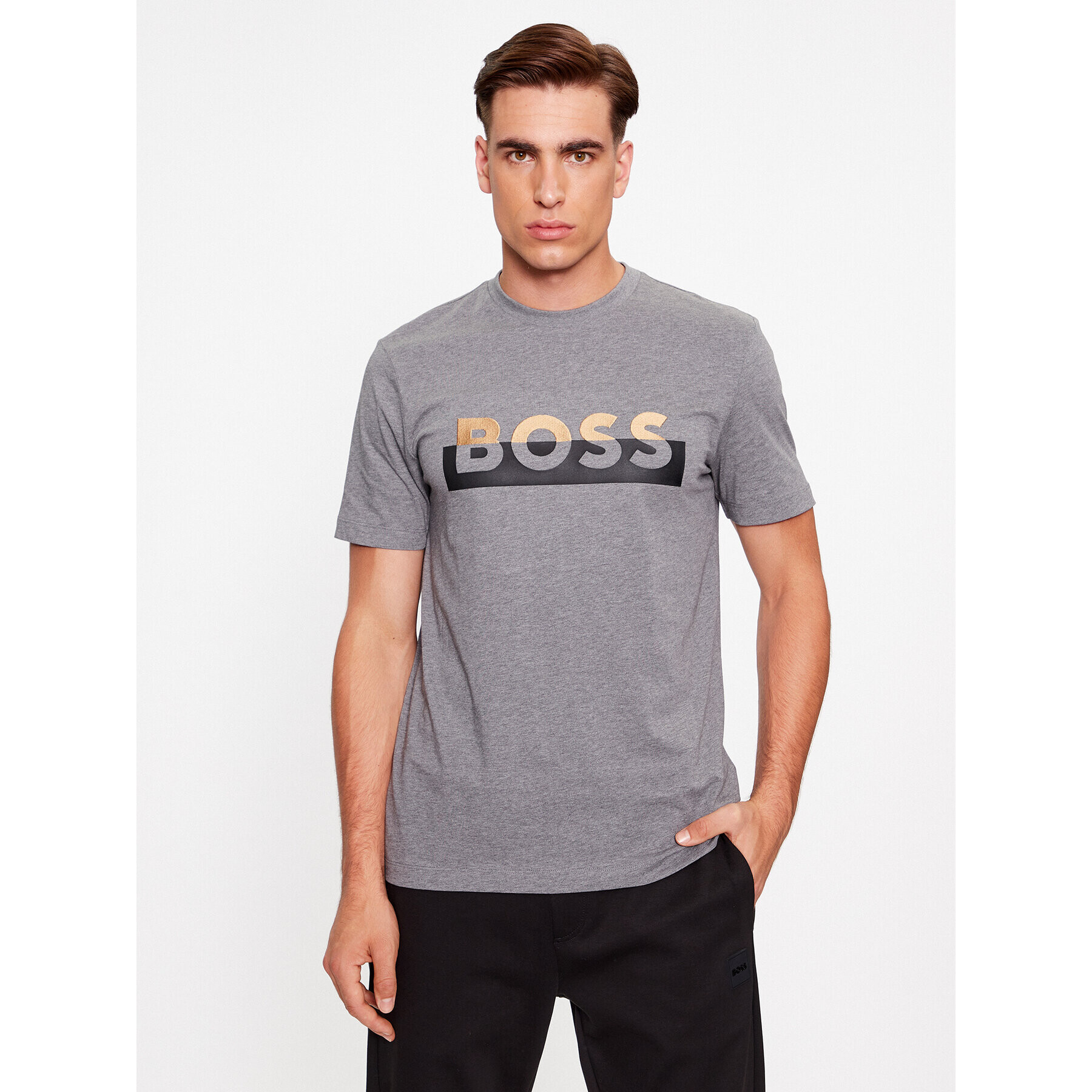 Boss Тишърт Tiburt 421 50499584 Сив Regular Fit - Pepit.bg