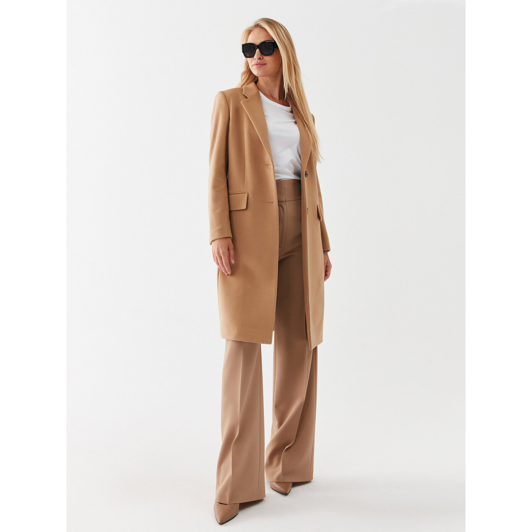 Boss Вълнено палто Catara 50501019 Бежов Slim Fit - Pepit.bg