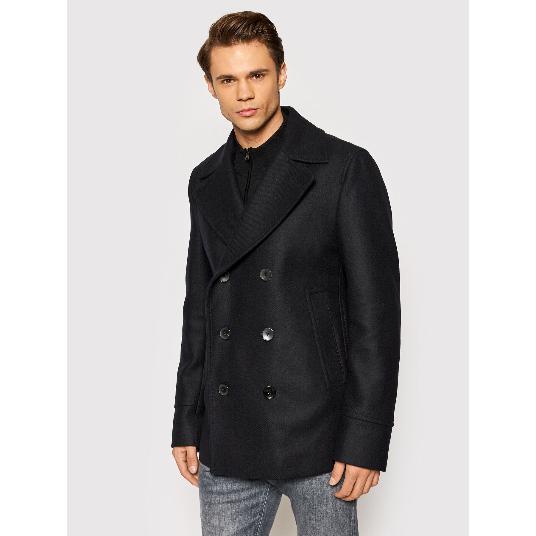 Boss Вълнено палто H-Hyde-Peacoat-214 50459028 Тъмносин Slim Fit - Pepit.bg