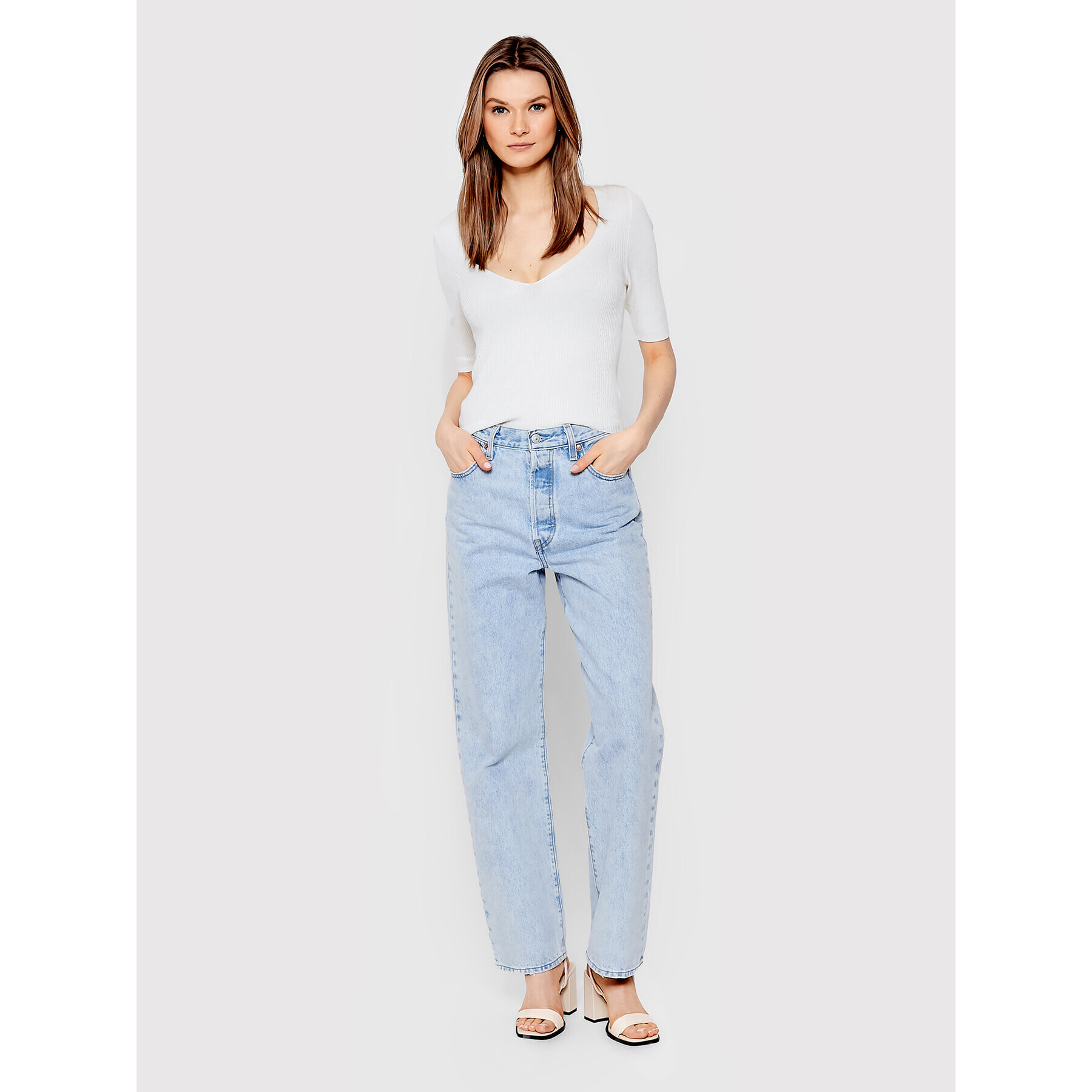 Brave Soul Пуловер LK-273YASMIN Бял Slim Fit - Pepit.bg