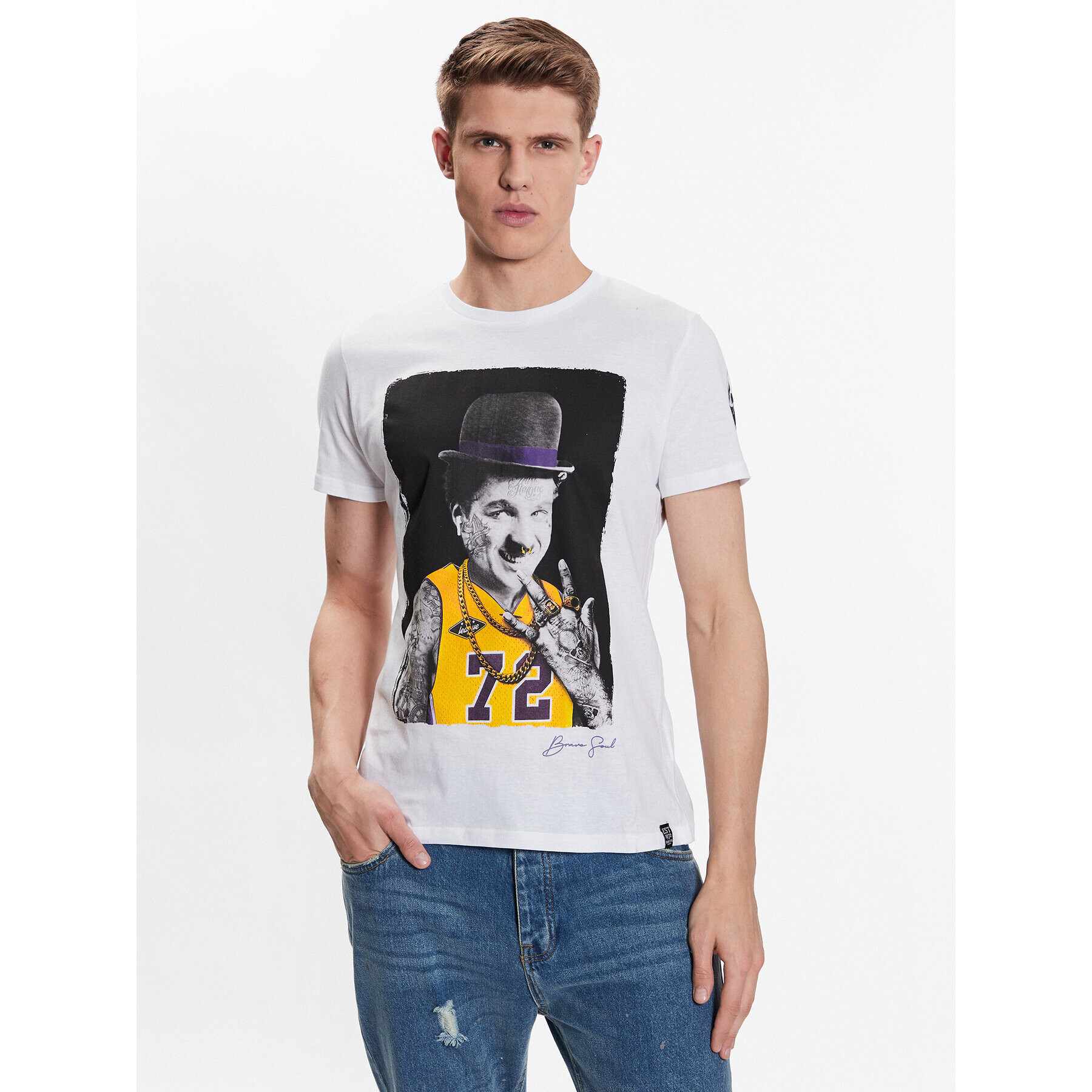 Brave Soul Тишърт MTS-149CHAPLIN Бял Regular Fit - Pepit.bg