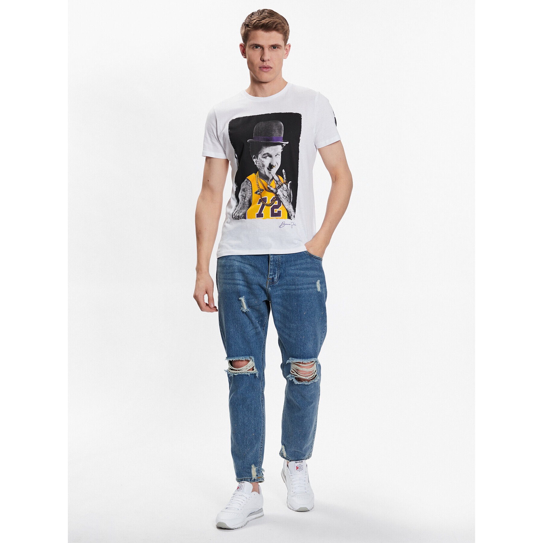 Brave Soul Тишърт MTS-149CHAPLIN Бял Regular Fit - Pepit.bg