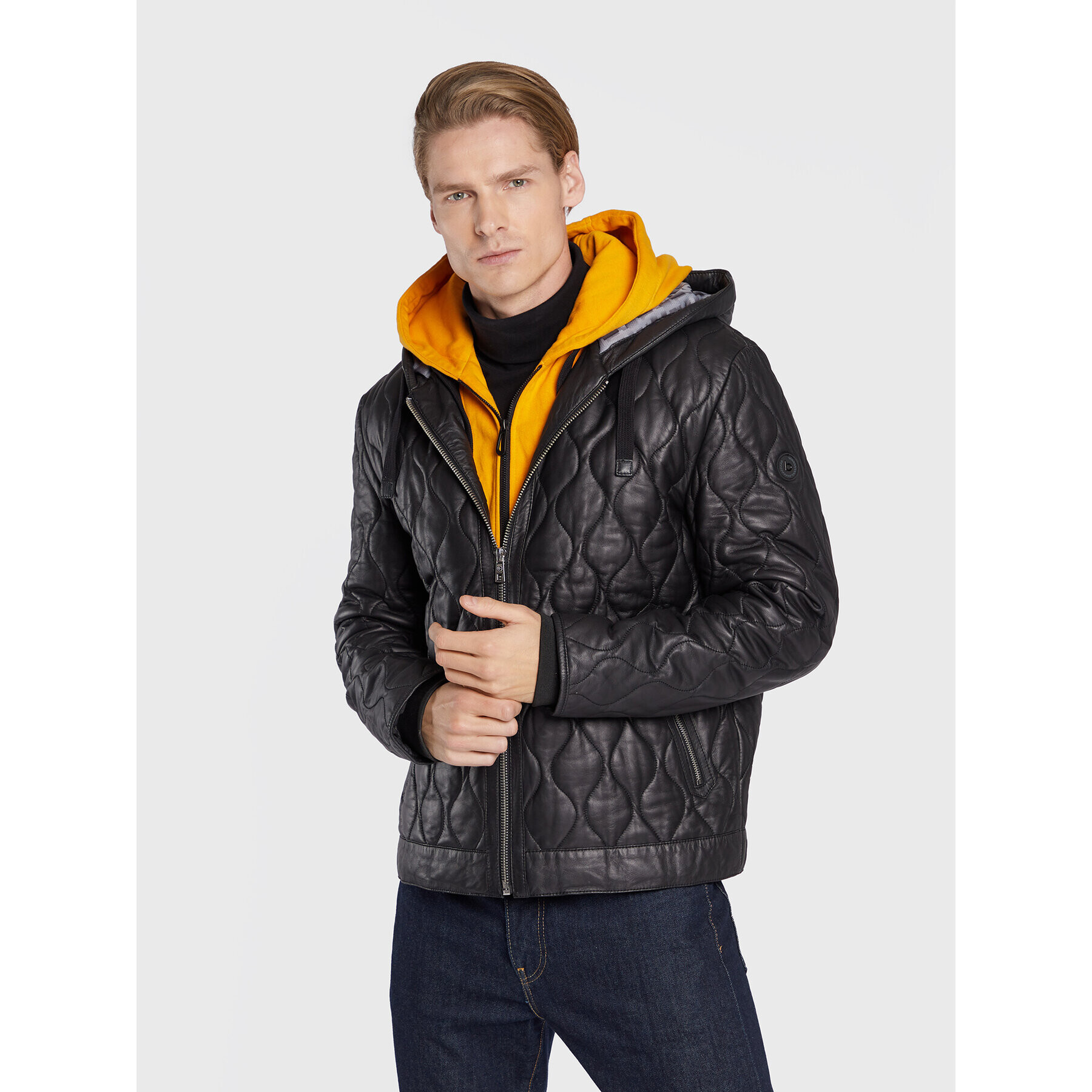Bugatti Кожено яке 222 046 Черен Regular Fit - Pepit.bg