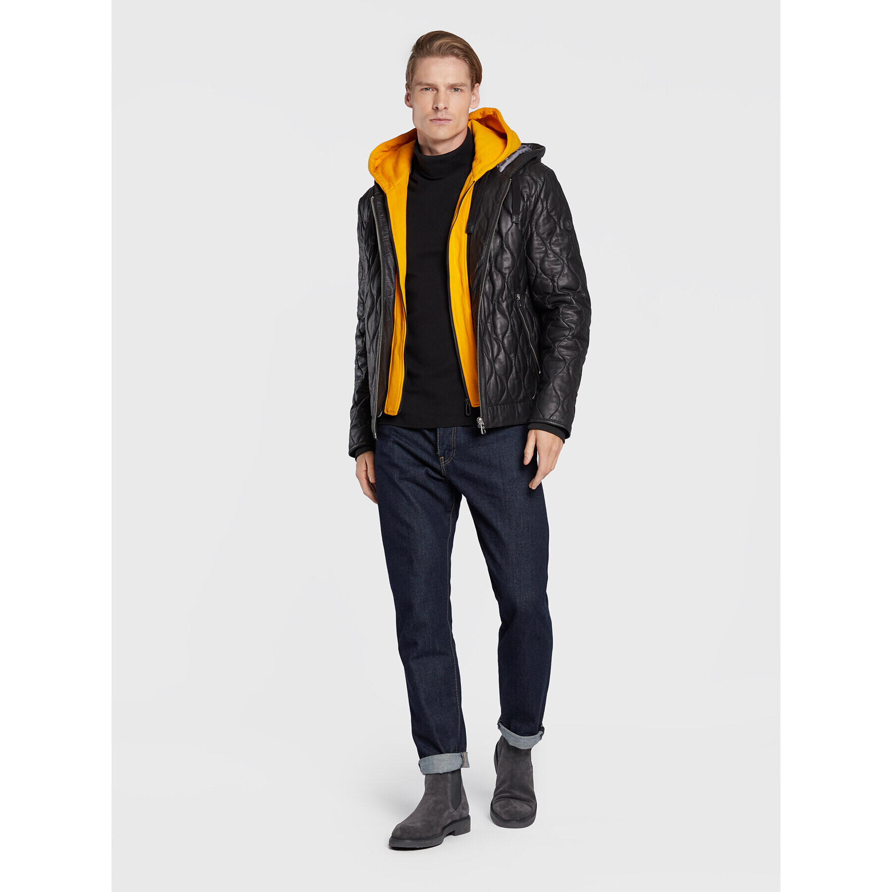 Bugatti Кожено яке 222 046 Черен Regular Fit - Pepit.bg