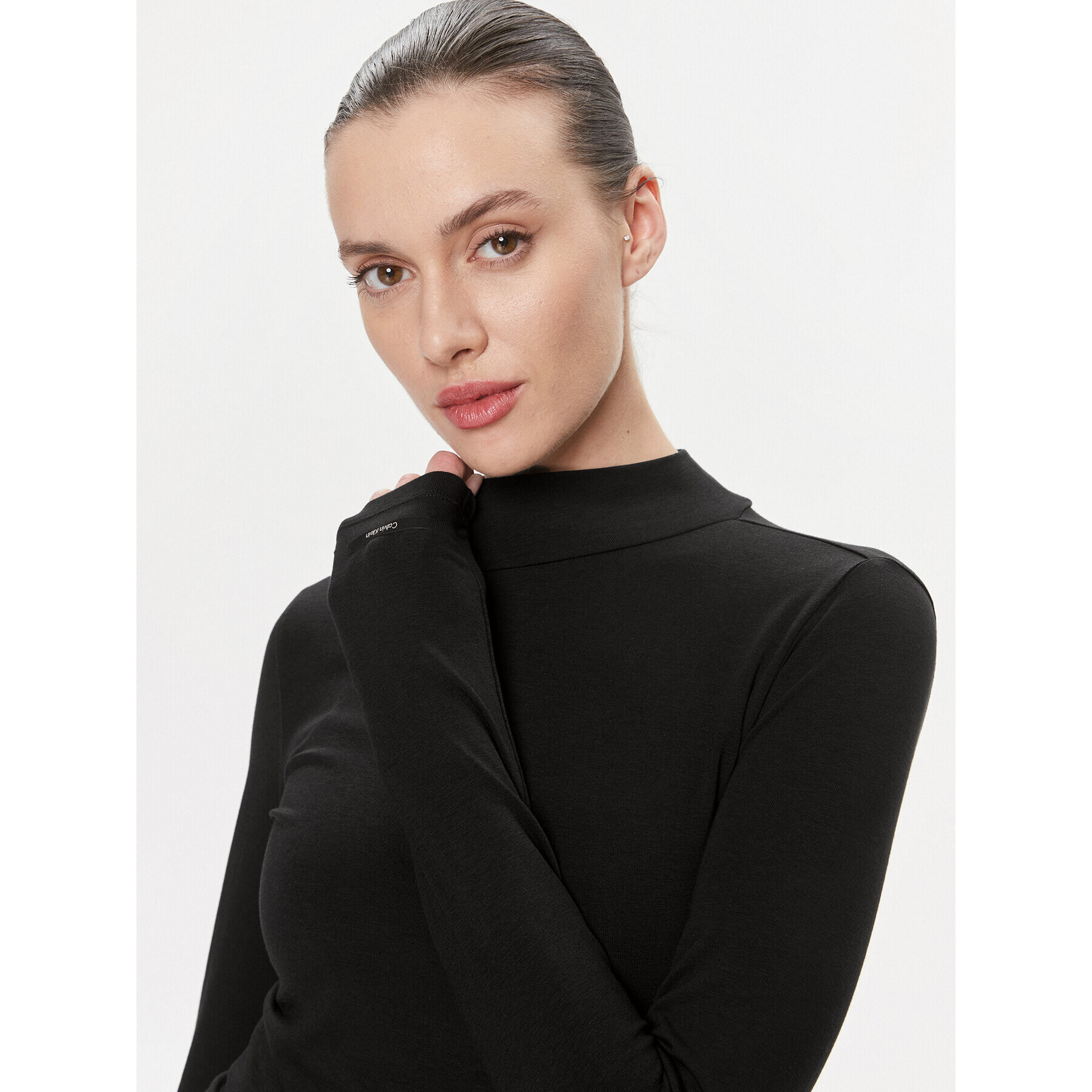 Calvin Klein Блуза Cotton Modal Mock Neck Ls Top K20K206484 Черен Slim Fit - Pepit.bg