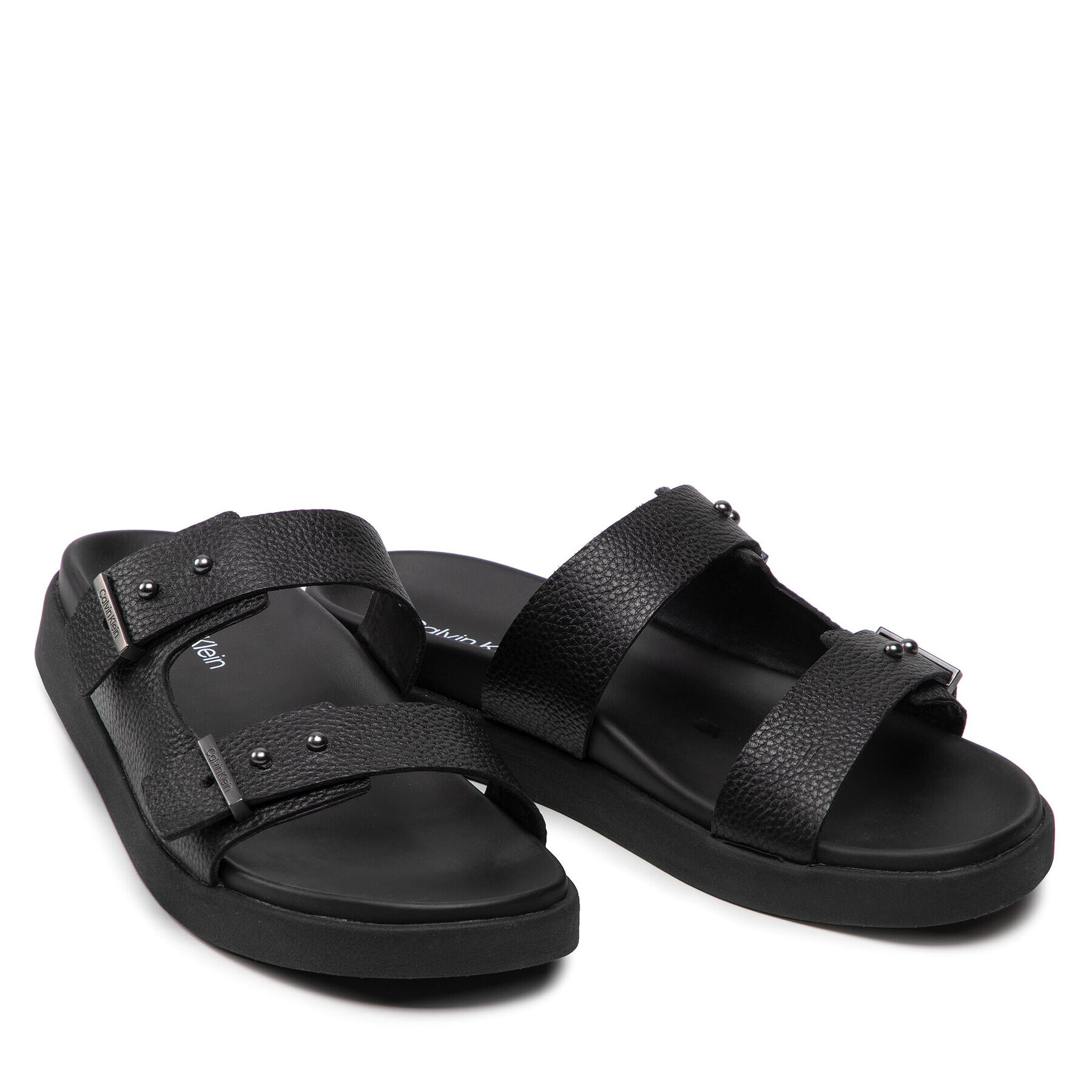 Calvin Klein Чехли Double Strap Sandal Lth HM0HM00467 Черен - Pepit.bg