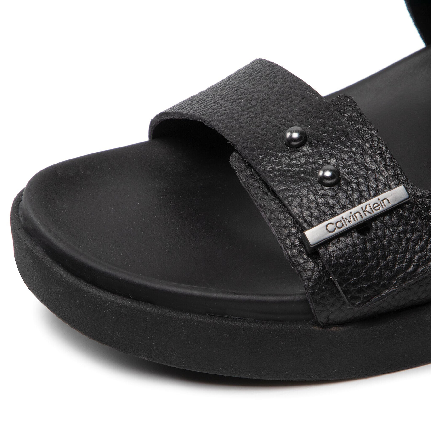 Calvin Klein Чехли Double Strap Sandal Lth HM0HM00467 Черен - Pepit.bg