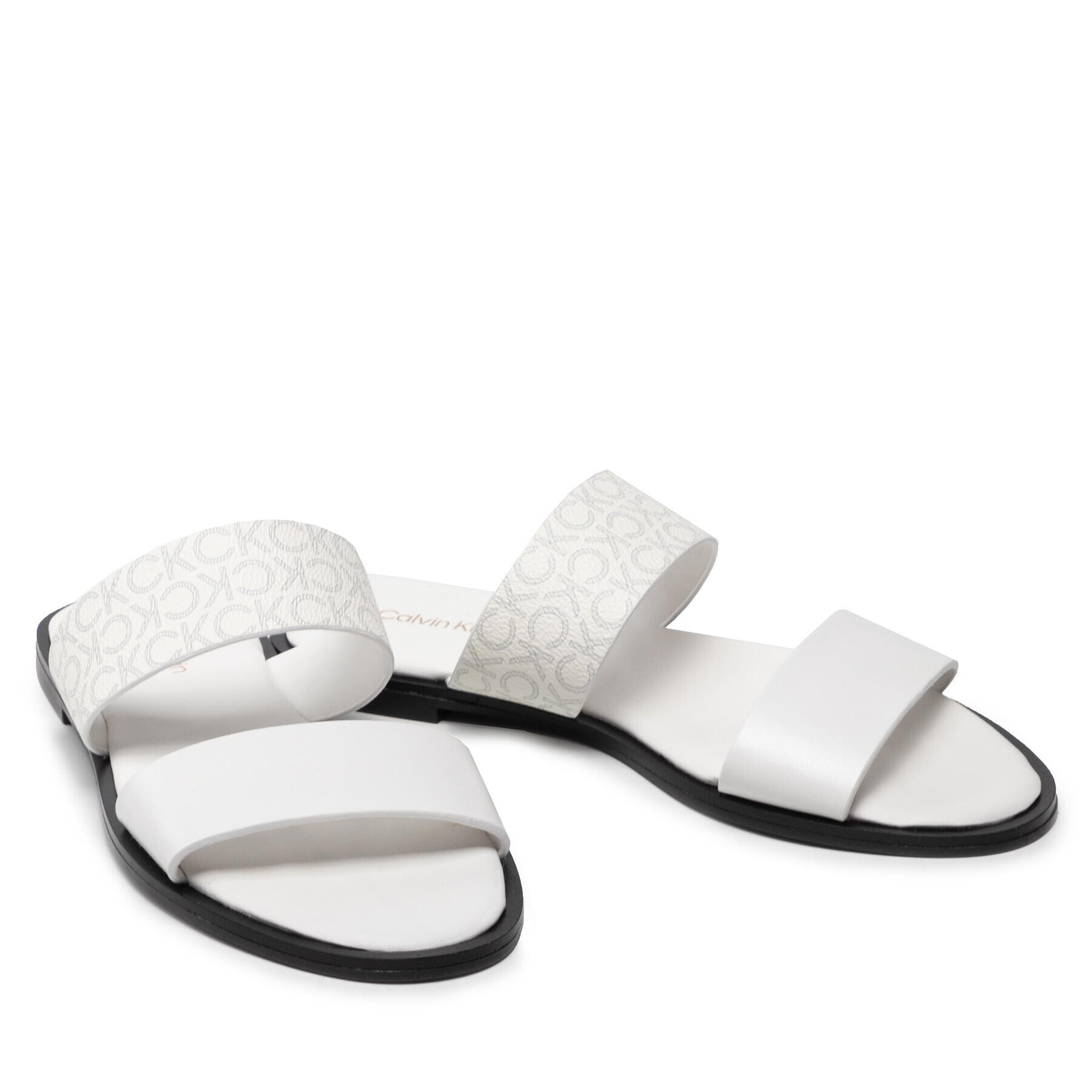 Calvin Klein Чехли Almond Flat 2Bar Slide HW0HW01134 Бял - Pepit.bg