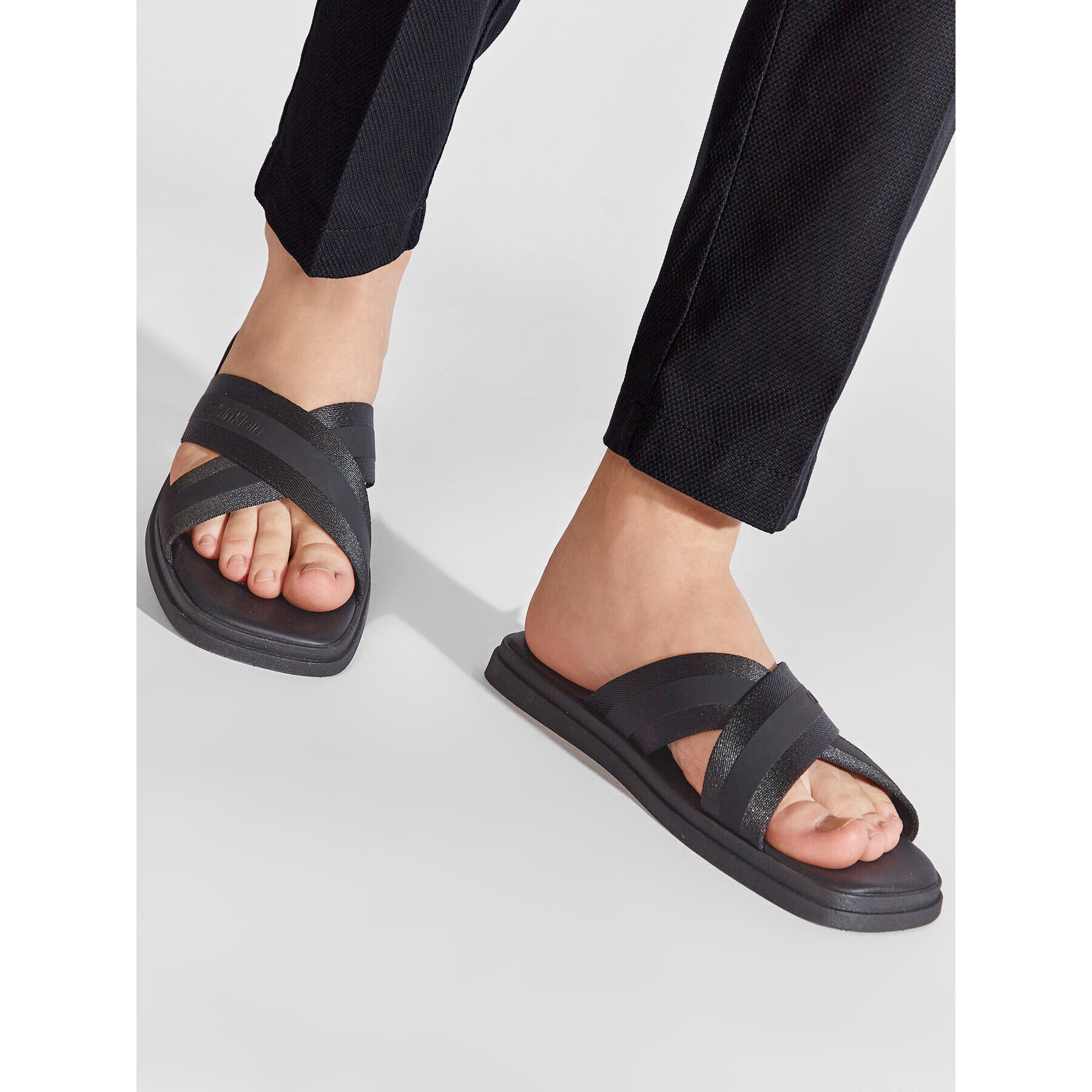 Calvin Klein Чехли Webbing Cross Sandal Wb HM0HM00462 Черен - Pepit.bg