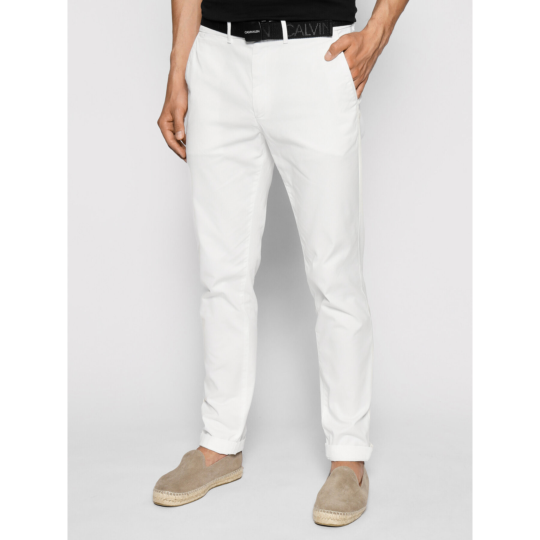 Calvin Klein Чино панталони K10K106894 Бял Slim Fit - Pepit.bg