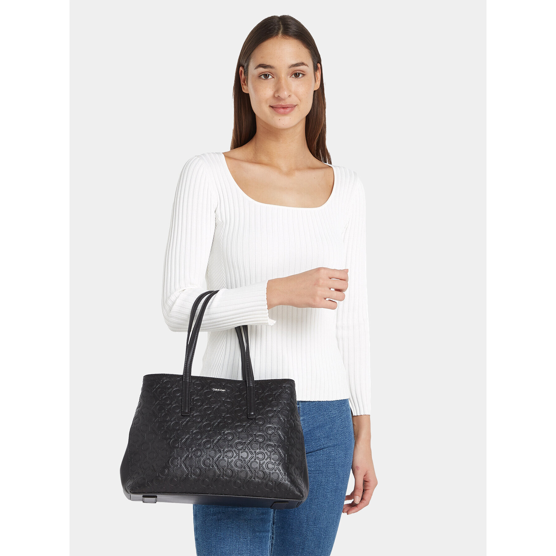 Calvin Klein Дамска чанта Ck Must Tote Md-Emb Mono K60K611276 Черен - Pepit.bg