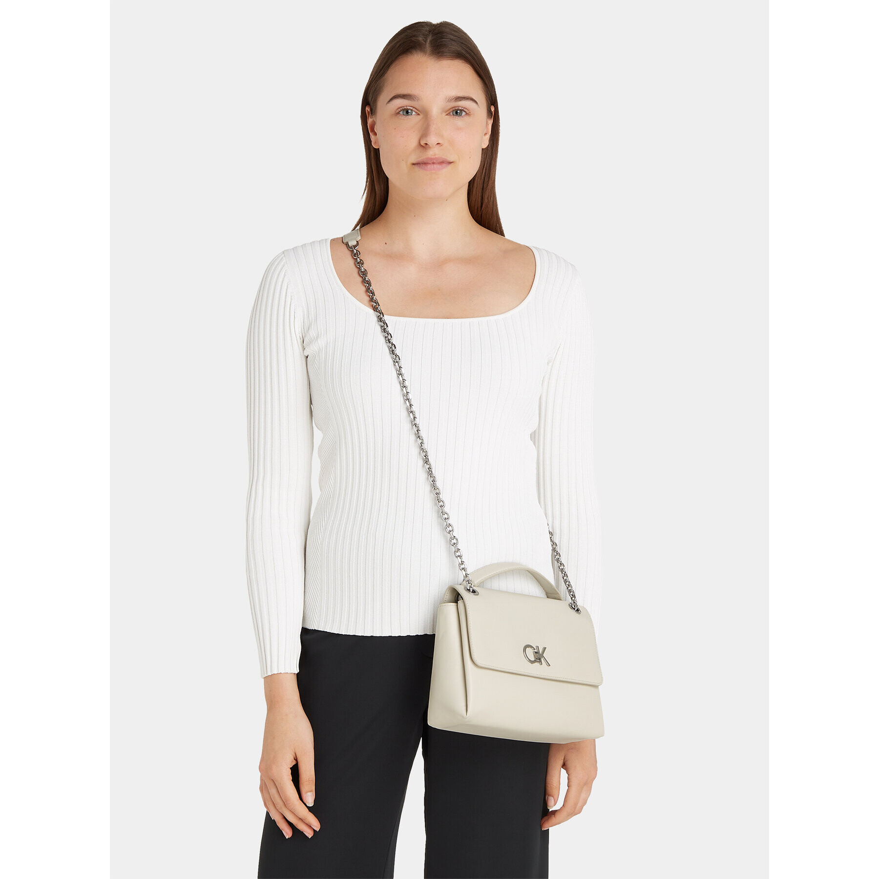 Calvin Klein Дамска чанта Re-Lock Ew Conv Crossbody K60K611084 Екрю - Pepit.bg