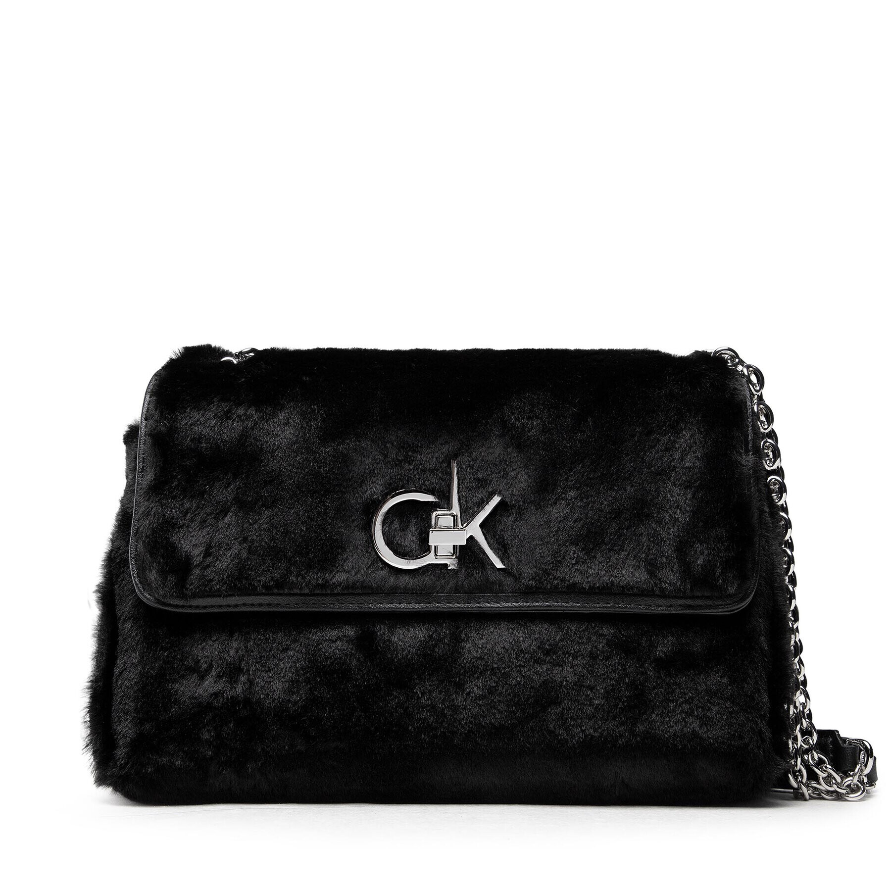 Calvin Klein Дамска чанта Re Lock Ew Conv Flap Xbody Fur K60K608586 Черен - Pepit.bg