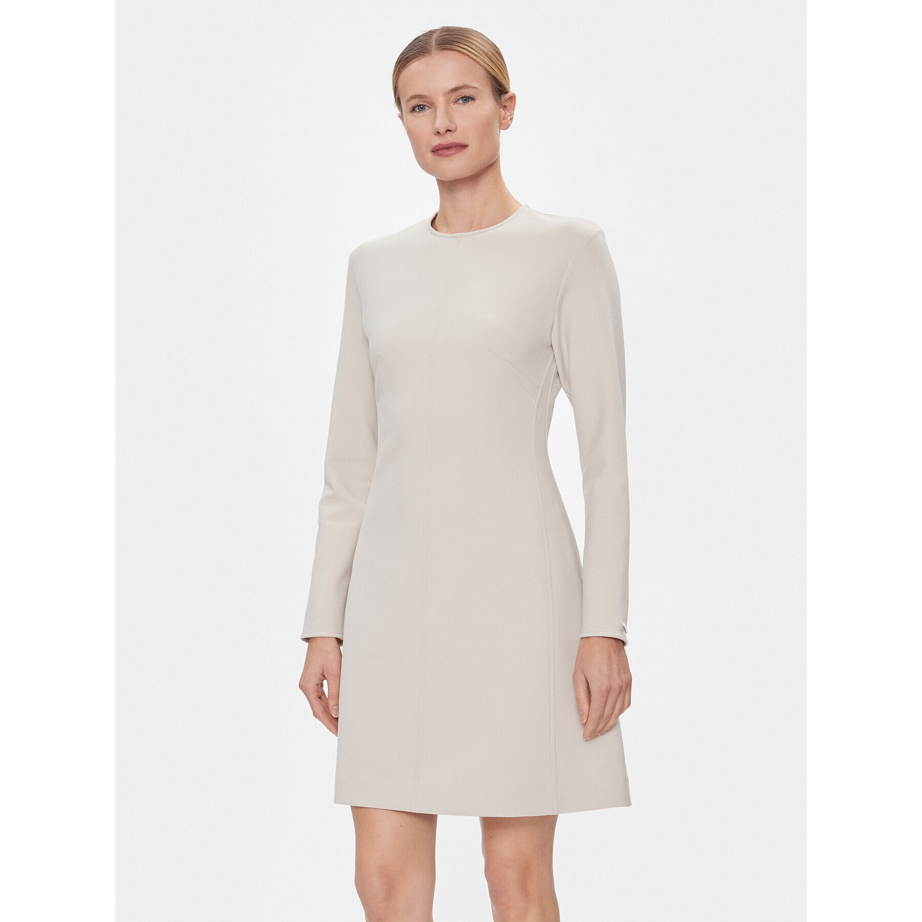 Calvin Klein Ежедневна рокля Hw Viscose Fit & Flare Dress K20K206336 Бежов Regular Fit - Pepit.bg