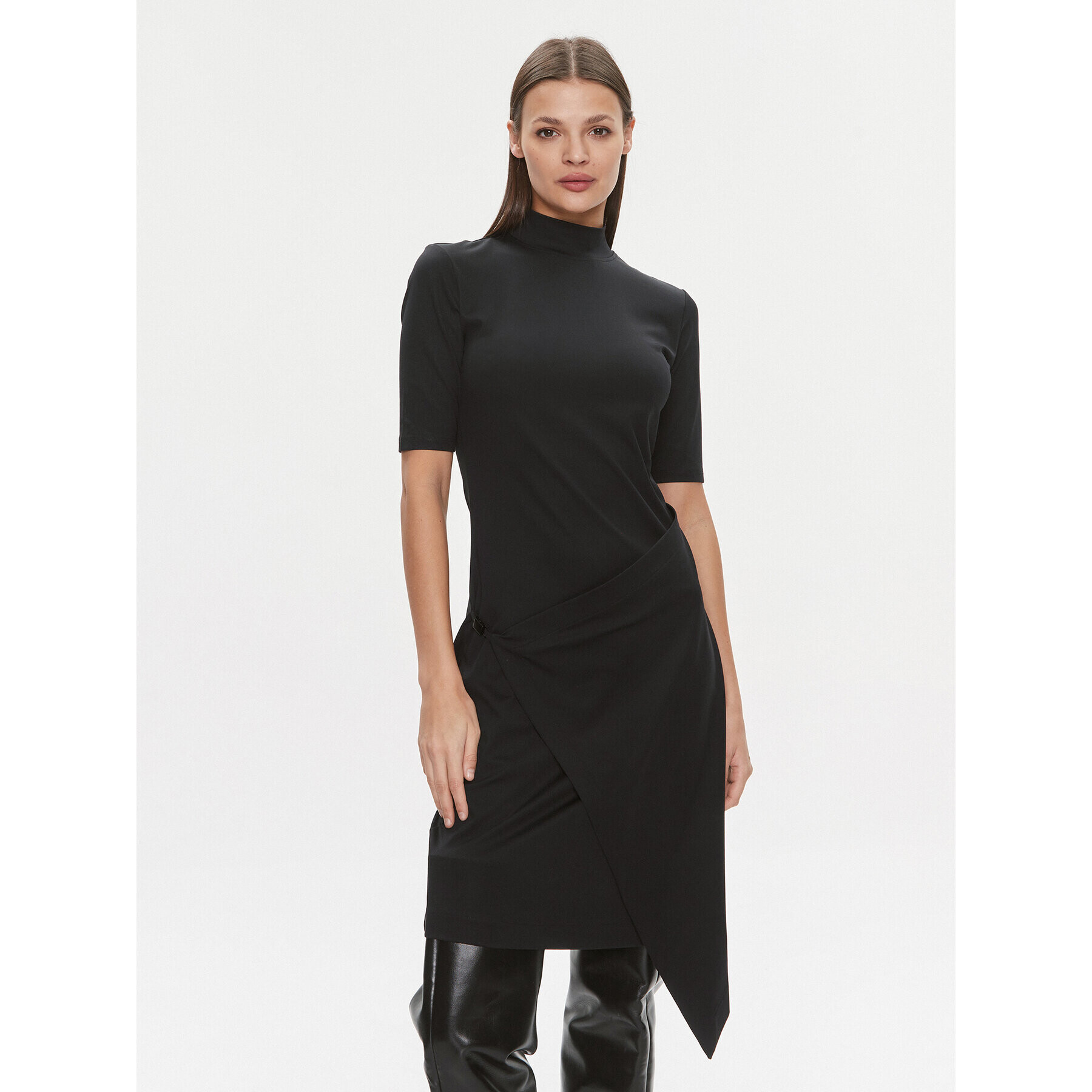 Calvin Klein Ежедневна рокля Stretch Jersey Asymmetric Dress K20K206498 Черен Slim Fit - Pepit.bg