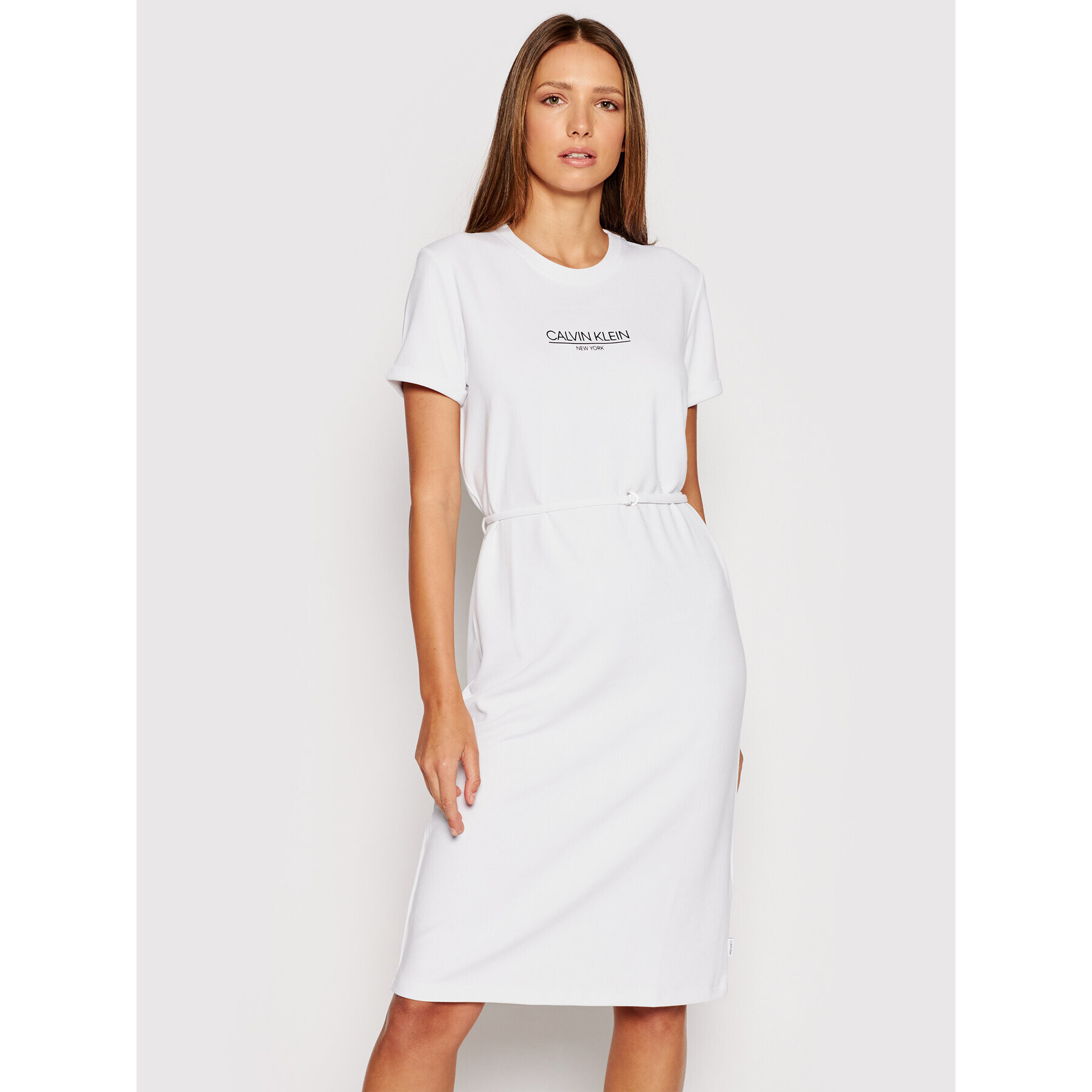 Calvin Klein Ежедневна рокля Logo K20K202805 Бял Regular Fit - Pepit.bg