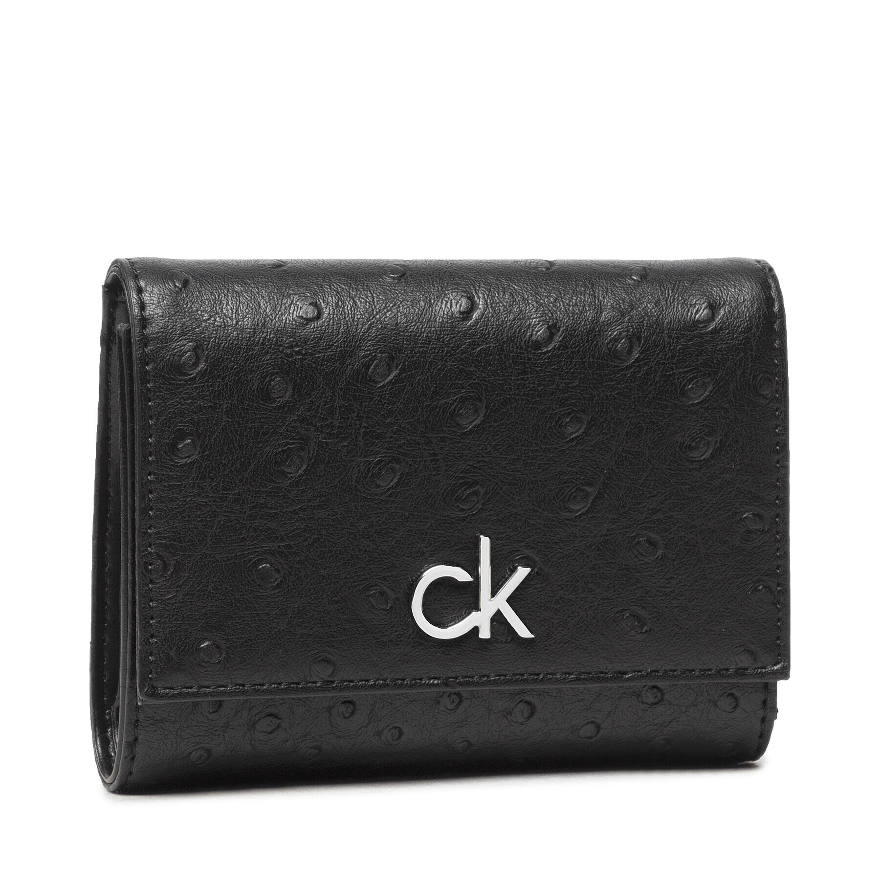 Calvin Klein Голям дамски портфейл Re-Lock Trifold Md Ostrich K60K608606 Черен - Pepit.bg