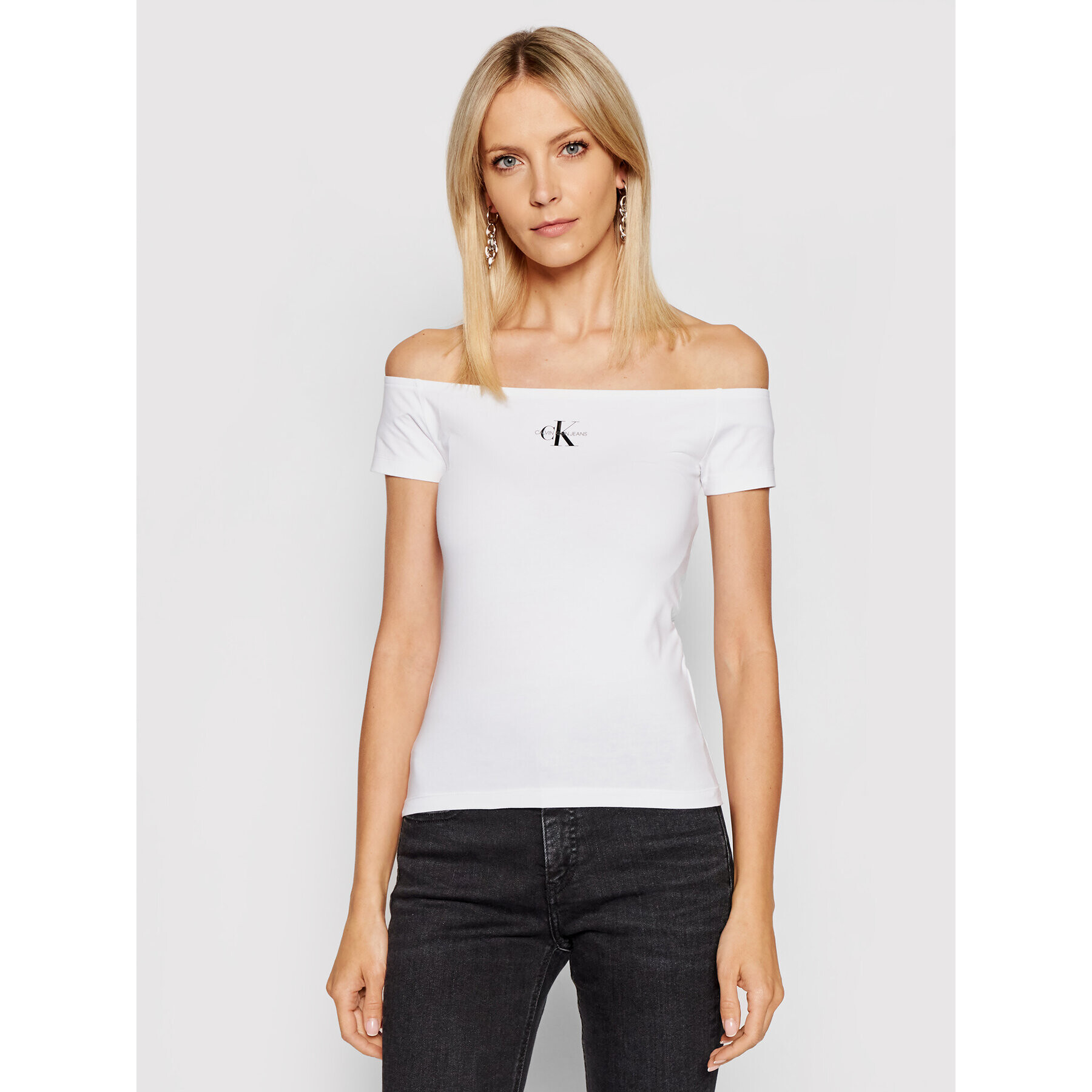 Calvin Klein Jeans Блуза Essentials J20J217165 Бял Slim Fit - Pepit.bg