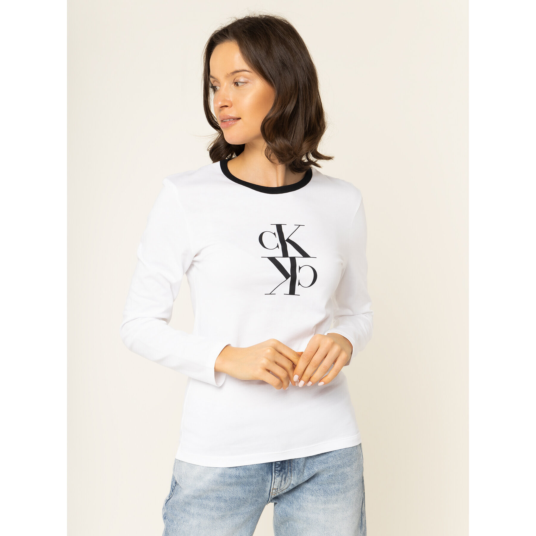 Calvin Klein Jeans Блуза J20J213067 Бял Regular Fit - Pepit.bg