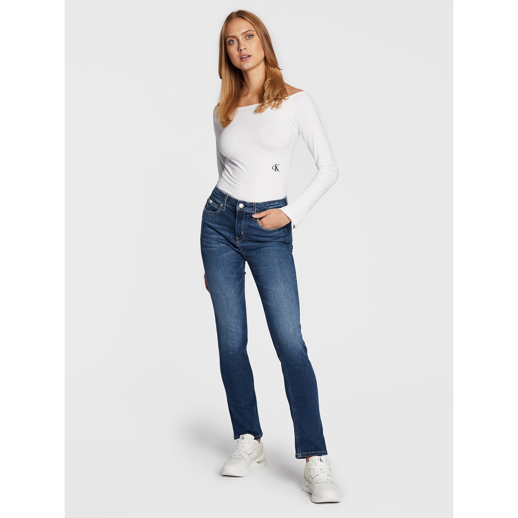 Calvin Klein Jeans Блуза J20J219995 Бял Slim Fit - Pepit.bg
