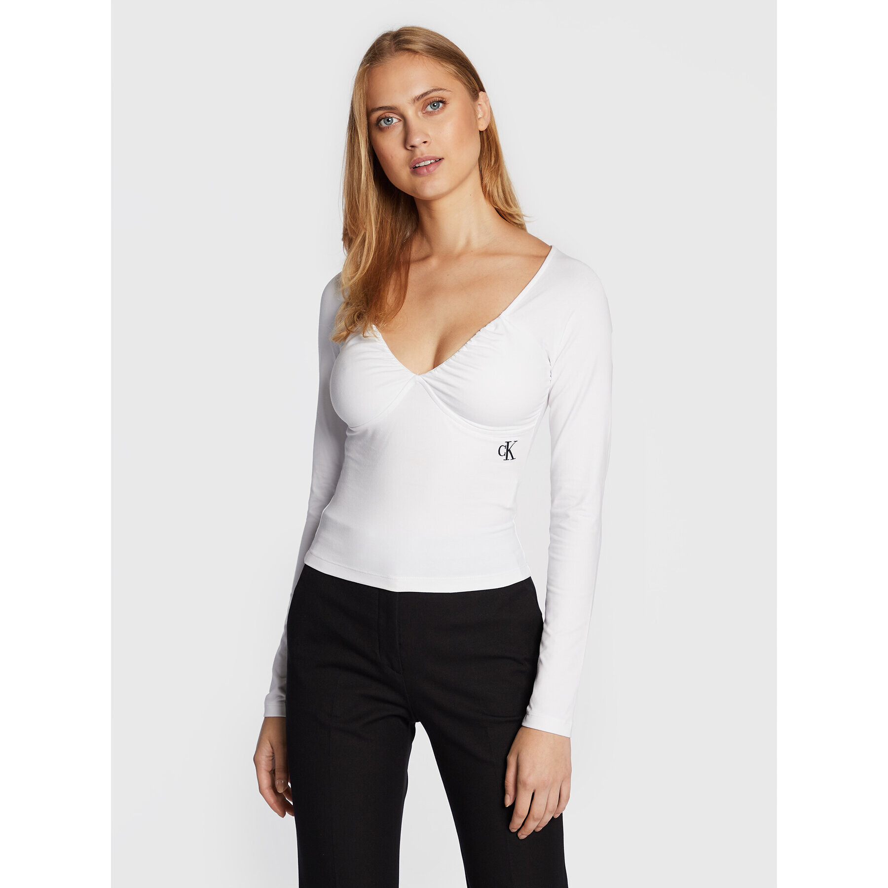 Calvin Klein Jeans Блуза J20J219996 Бял Slim Fit - Pepit.bg